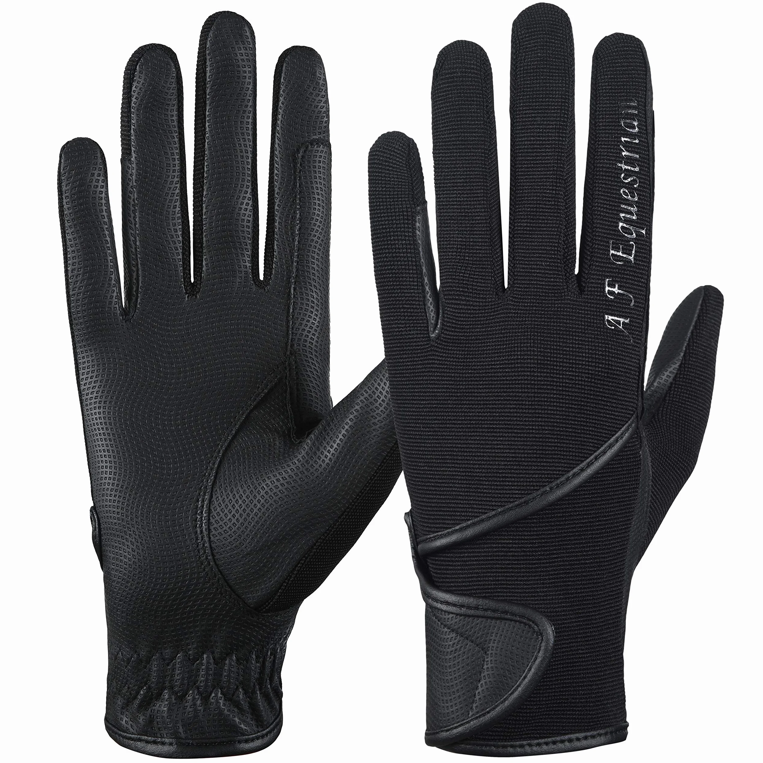 AFE Guantes de equitación para mujer de piel sintética negro elástico
