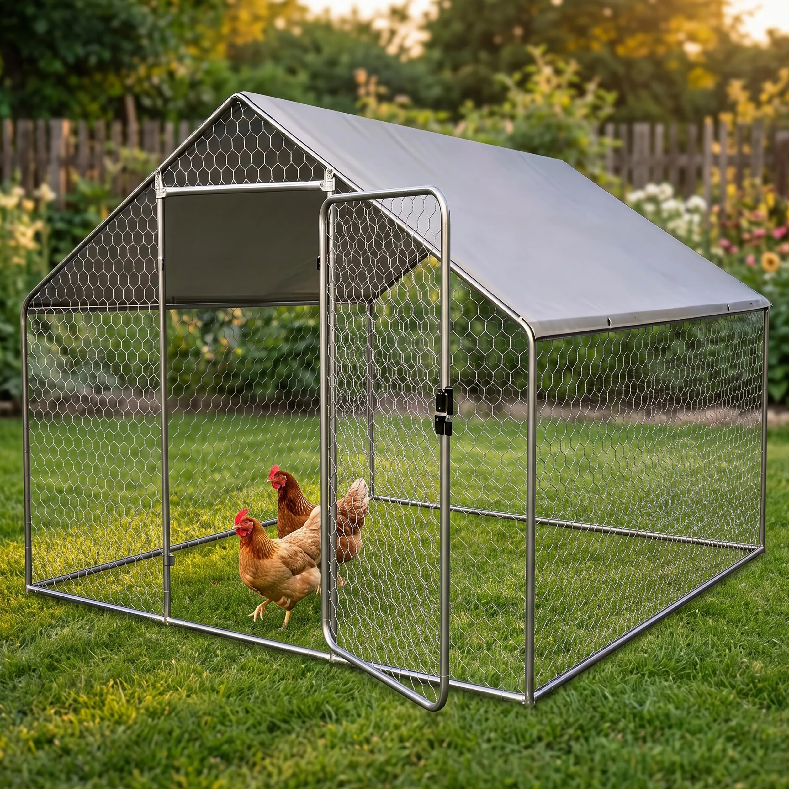 Relaxdays Recinto para Perros 2 x 2 x 3 m, Cubierta Solar, Plata | Pestillos, animales pequeños, aves de corral, gallinero