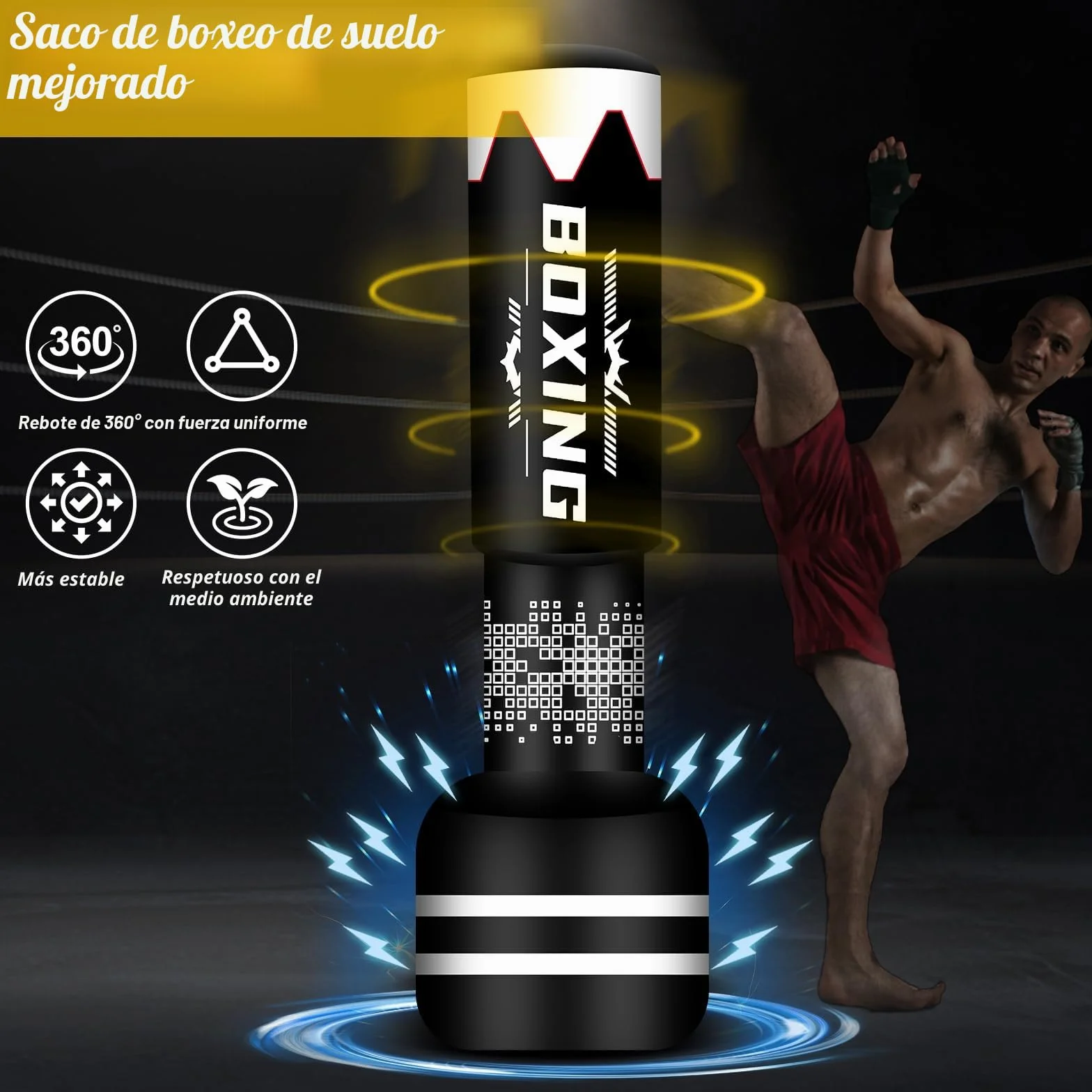 Pesado Saco de Boxeo 180cm Adultos con Guantes, Freestanding Inflable Kickboxing Bolsa Entrenamiento MMA Muay Thai