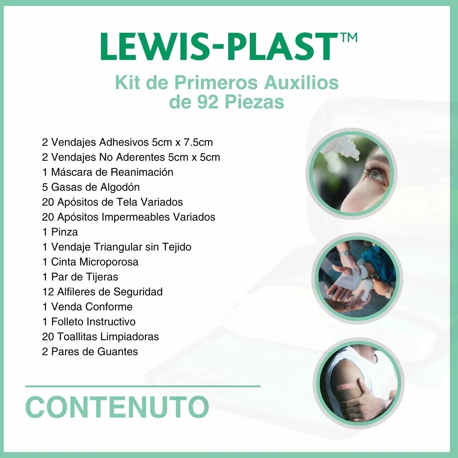 LEWIS PLAST Kit Completo de Primeros Auxilios 92 Piezas para Exterior