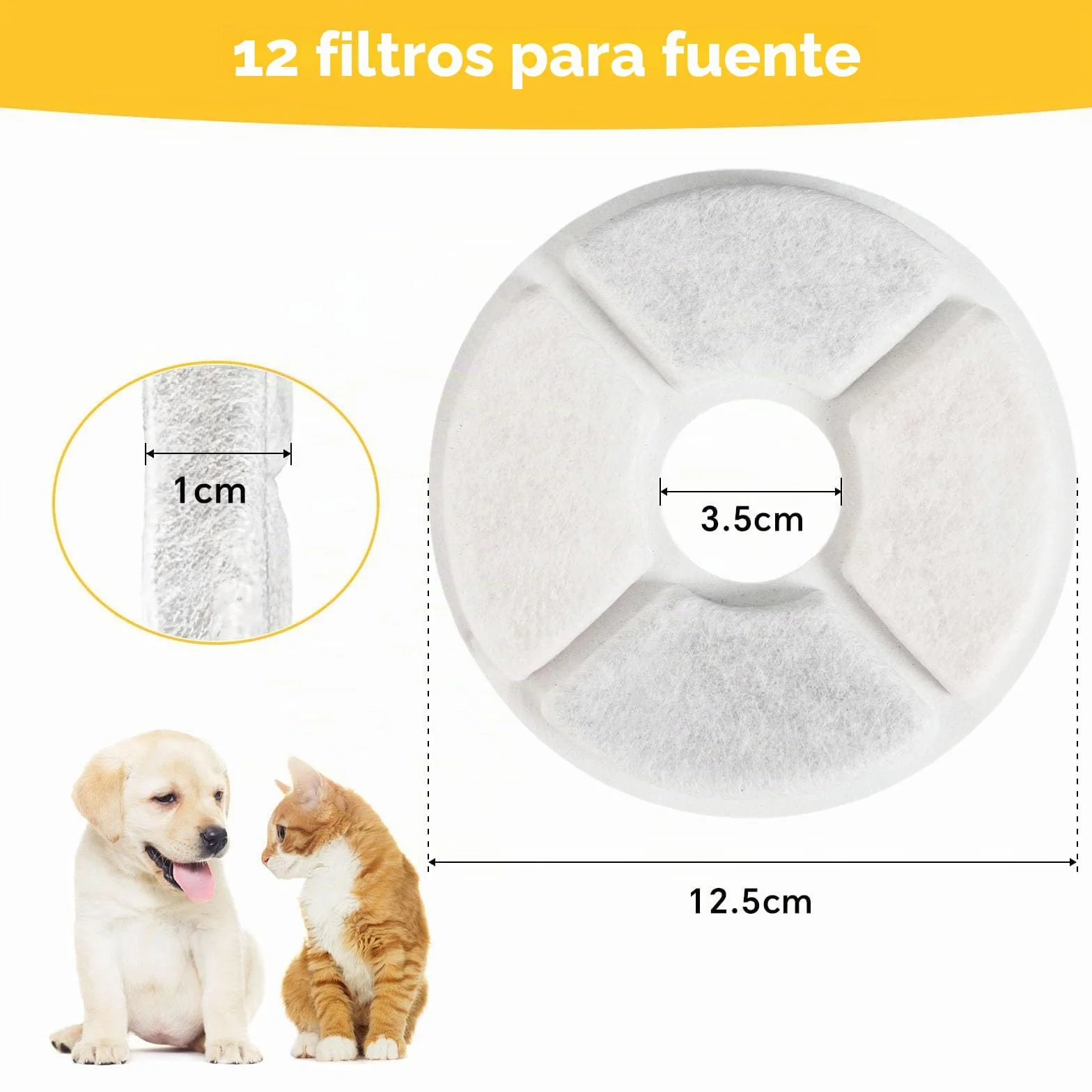 KOMABLEN 12 Piezas Filtros Fuente Gatos, Filtro Fuente Gato Redondo de Repuesto, Filtración Cuádruple Filtro Bebedero Fonte de Agua Carbón Activado de Resina Perro Animal