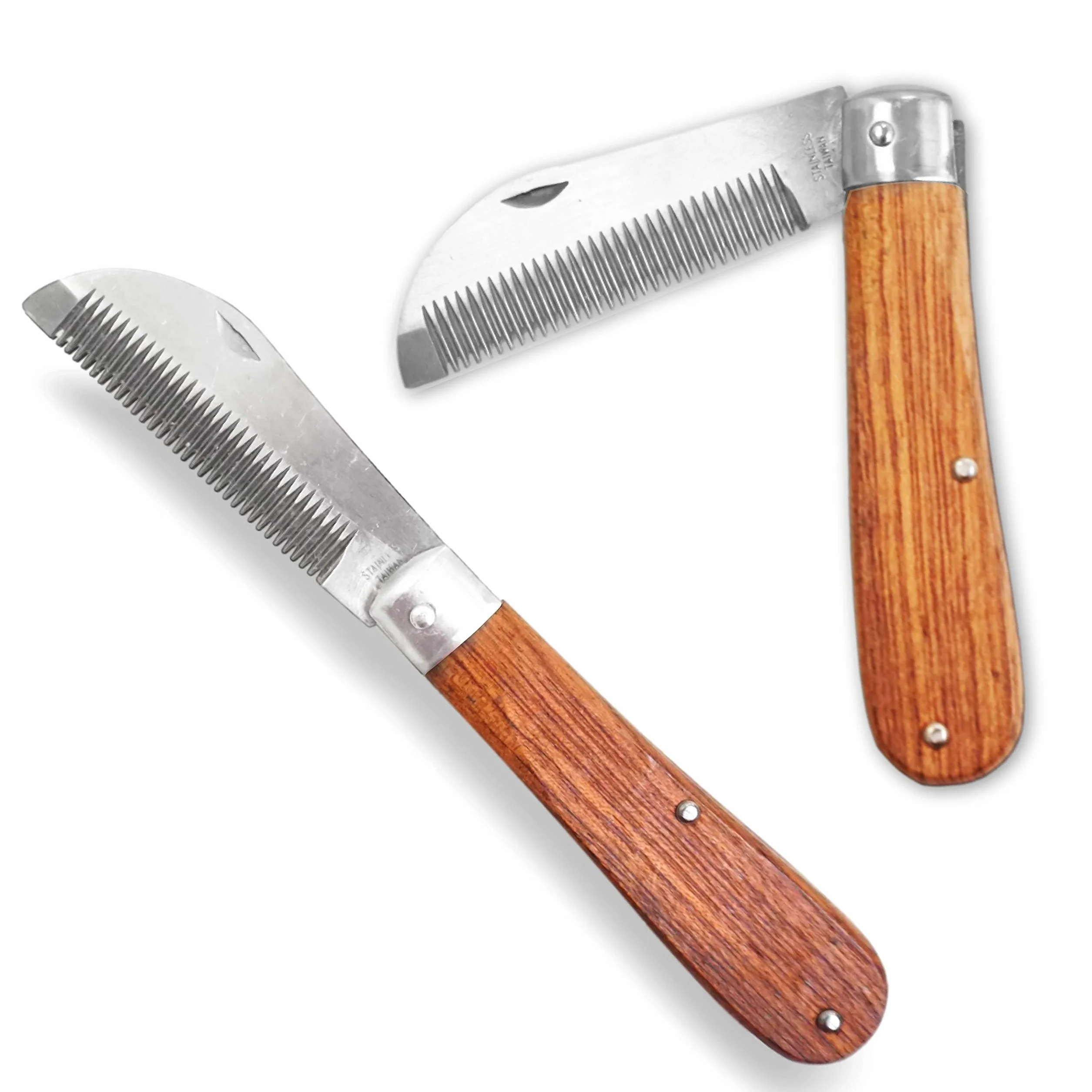 Cuchillo para crines de caballo, longitud de 18 cm, mango de madera resistente, plegable, acero inoxidable, mango de madera