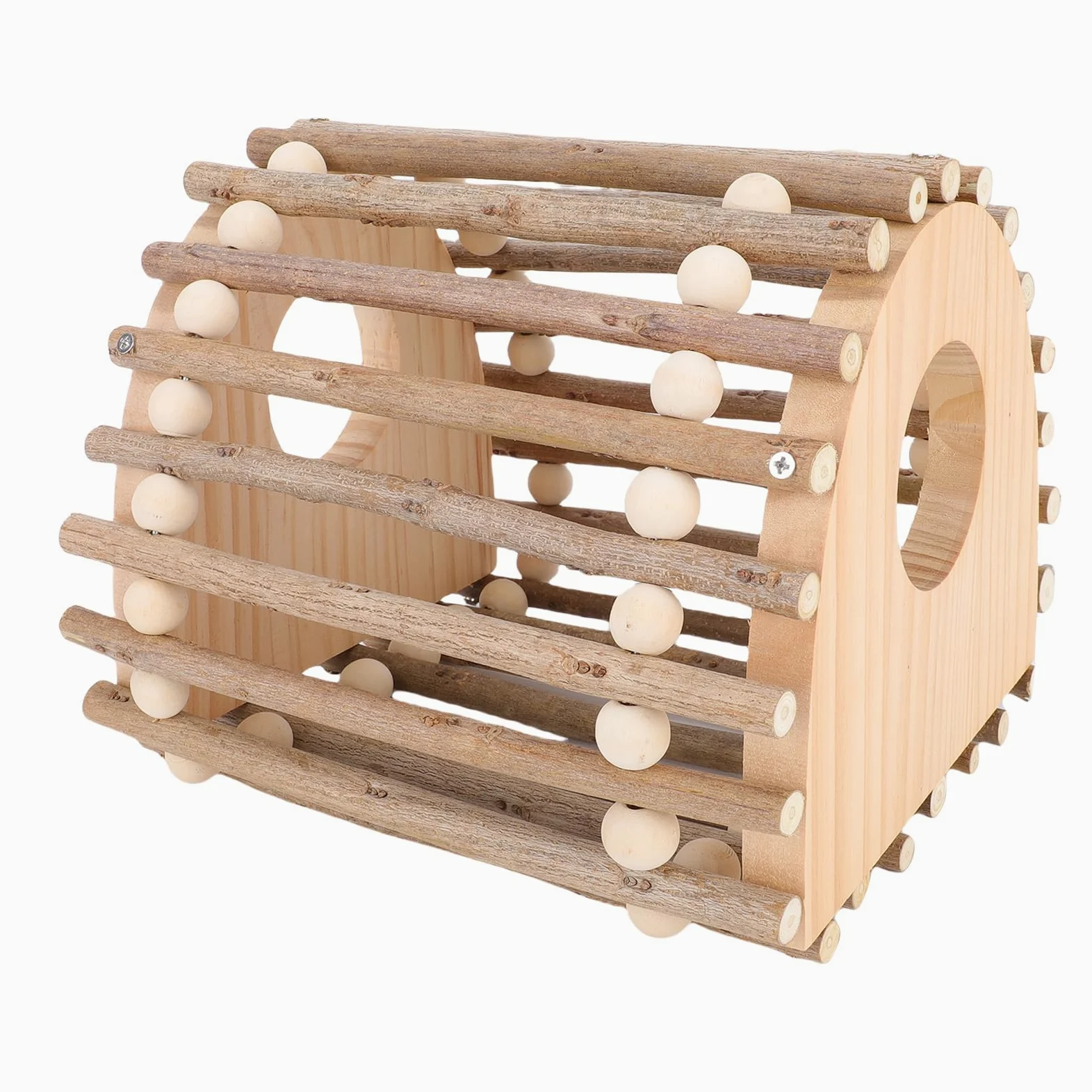 Generic Jaula para Pájaros, Juguete de Escalada, Diseño Multifuncional de Madera de Doble Agujero para Loros y Hámsteres, Madera de Pino, 20x17x20cm