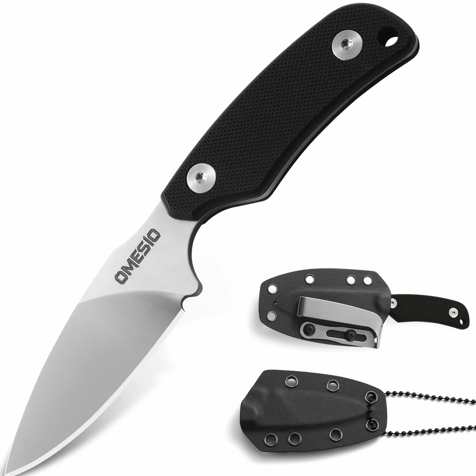 Omesio Cuchillo de Cuello EDC Pequeño con Vaina Kydex, Hoja D2, Mango G10