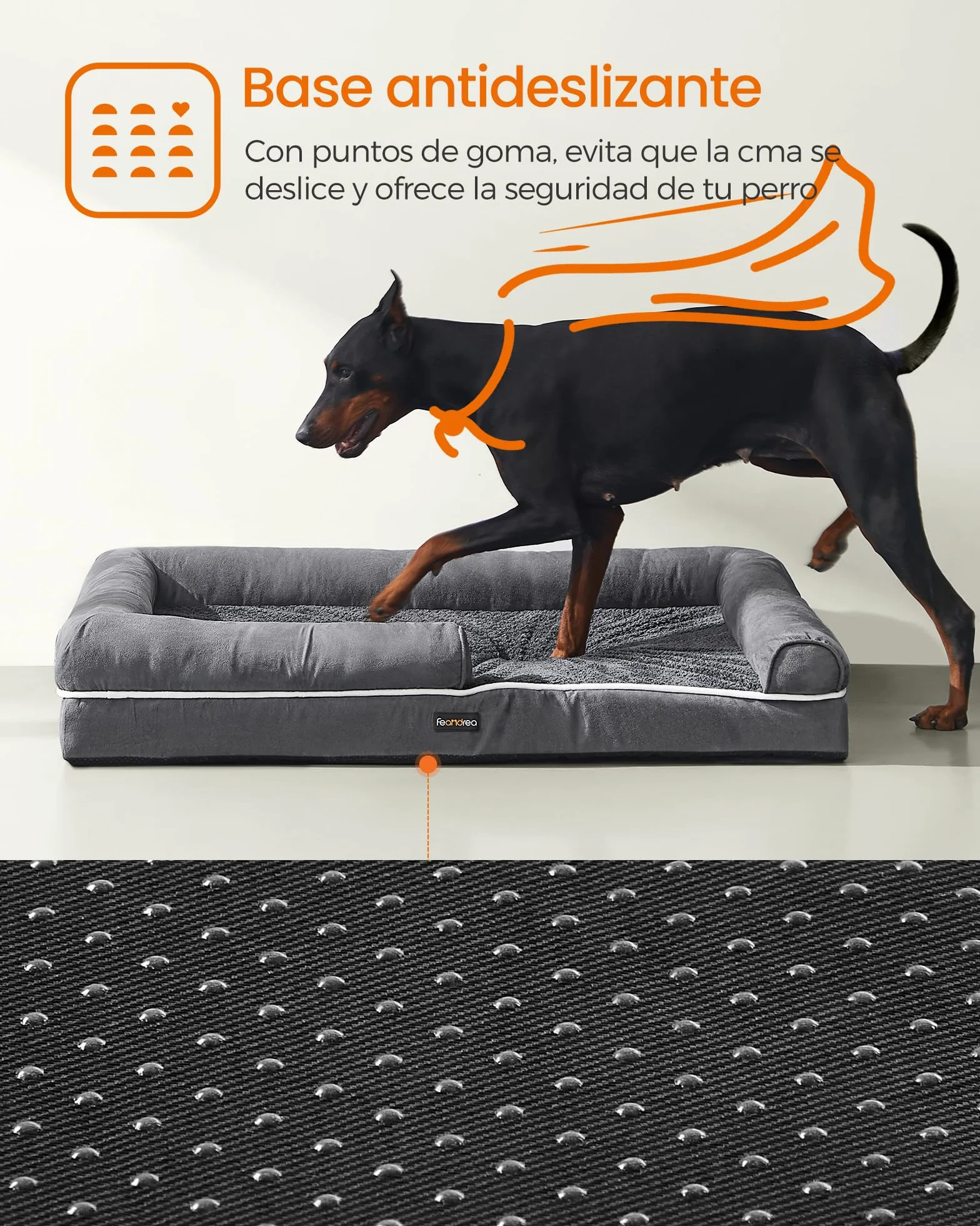 Feandrea Cama Ortopédica para Perros, Sofá, Cama para Mascotas, Acolchado Suave, Bordes Elevados, Funda Extraíble y Lavable, 122 x 85 x 20 cm, Antideslizante, Gris Osucro PGW078G01