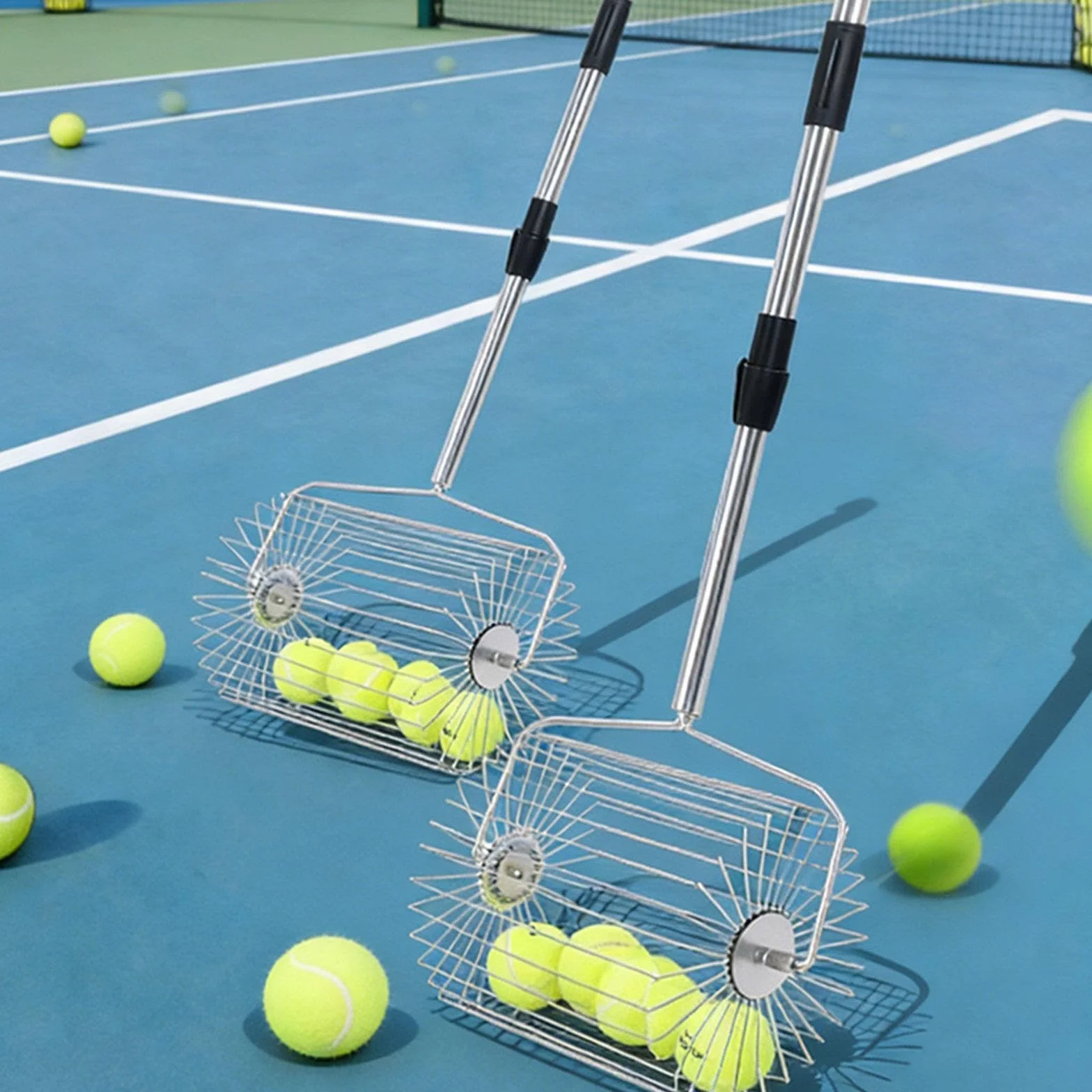 Recogedor de Pelotas de Tenis Oshhni, Herramienta de Recogida Rápida, Ligero, con Ruedas