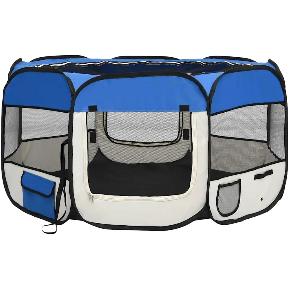 Parque plegable para perros, 125 x 125 x 61 cm, con bolsa de transporte, jaula de entrenamiento y juego de acero resistente, techo y puerta de red con cremallera, bolsillos laterales para juguetes