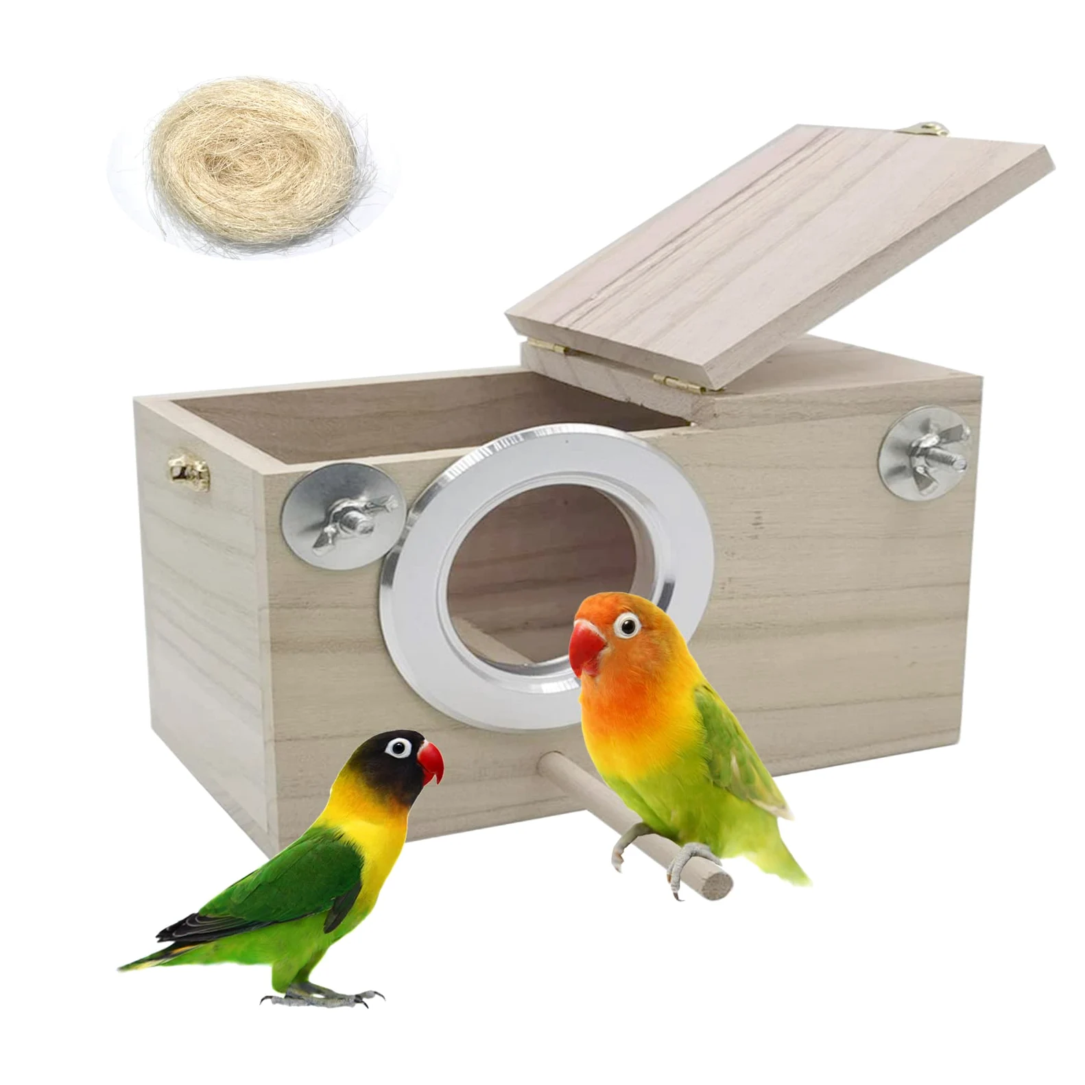 PINVNBY Caja nido para periquitos, casa de pájaros, caja de cría de madera, caja de apareamiento para loros, periquitos, pinzones, cacatúas, canarios y pájaros de tamaño mediano (S)