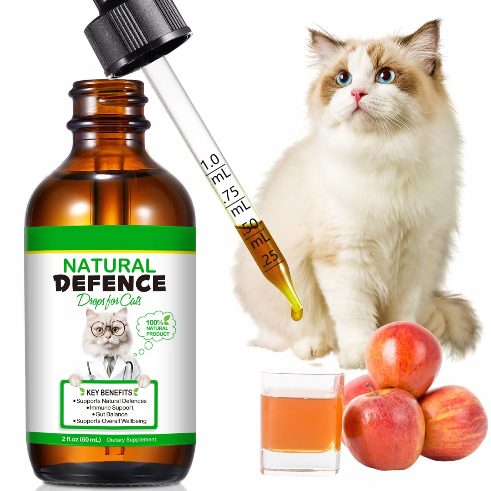 Fórmula Natural Antibacteriana para Gatos 60ml – Apoya el Sistema Inmunológico y Alivia Las Alergias – Alivio del Picor, Problemas de Oídos, Piel y Tracto Urinario – para Todas Las Razas y Edades