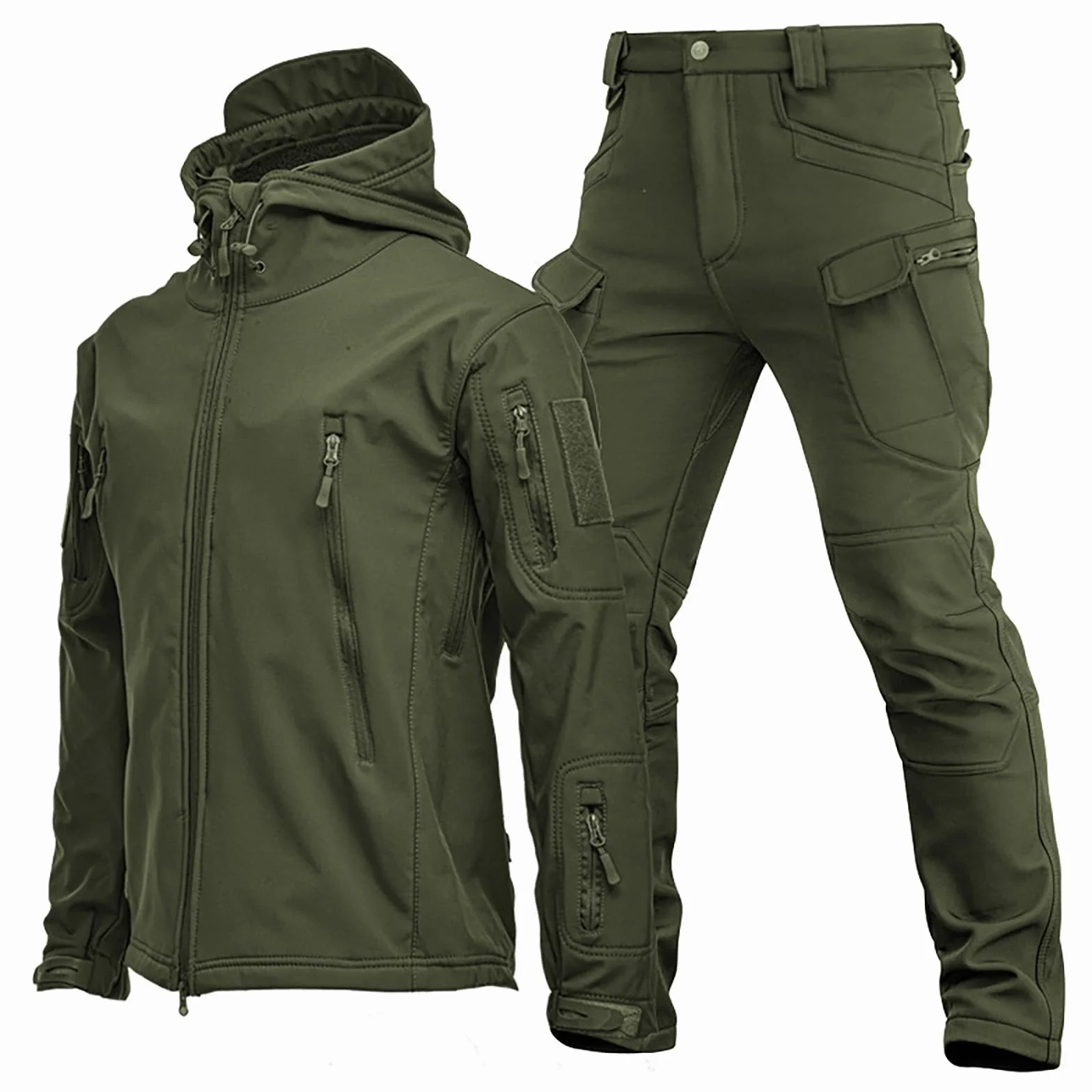 Traje táctico militar de 2 piezas para hombre, chaqueta softshell y pantalones impermeables de caza