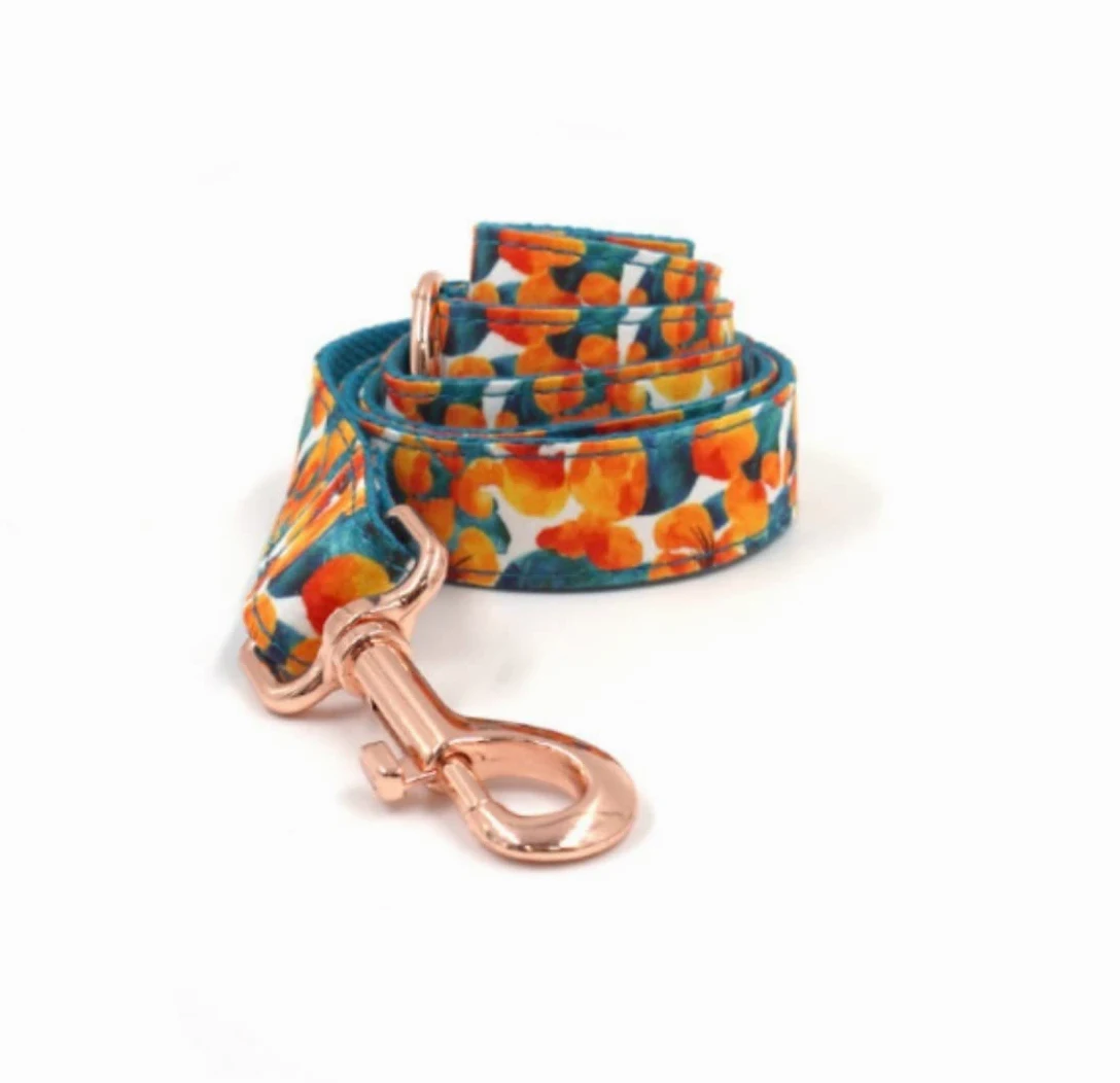 Correa Perro Correr Conjunto de Correa Cuello Mascota Oro Rosa Impreso Collar cómodo Suministros para Mascotas Perro Suave Antideslizantes Reforzada(23-30cm)