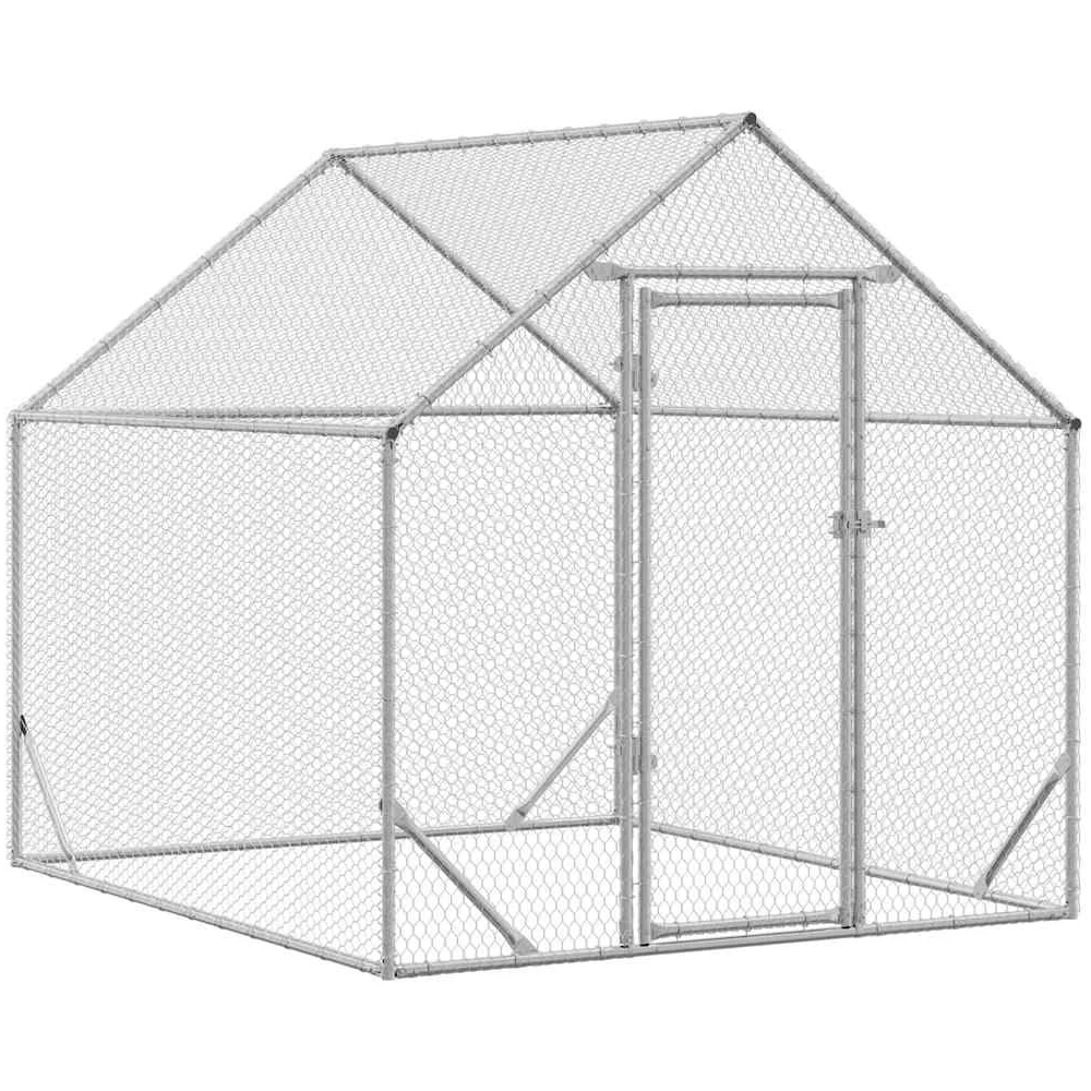 vidaXL Jaula para Pollos Plateado 200 x 170 x 177 cm Acero Galvanizado, Jardín y terraza, cercado Industrial para Pollos, Refugio Seguro al Aire Libre, hábitat Duradero