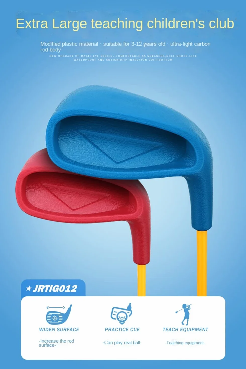 Hierros para palos de golf junior con eje de carbono y superficie extra grande