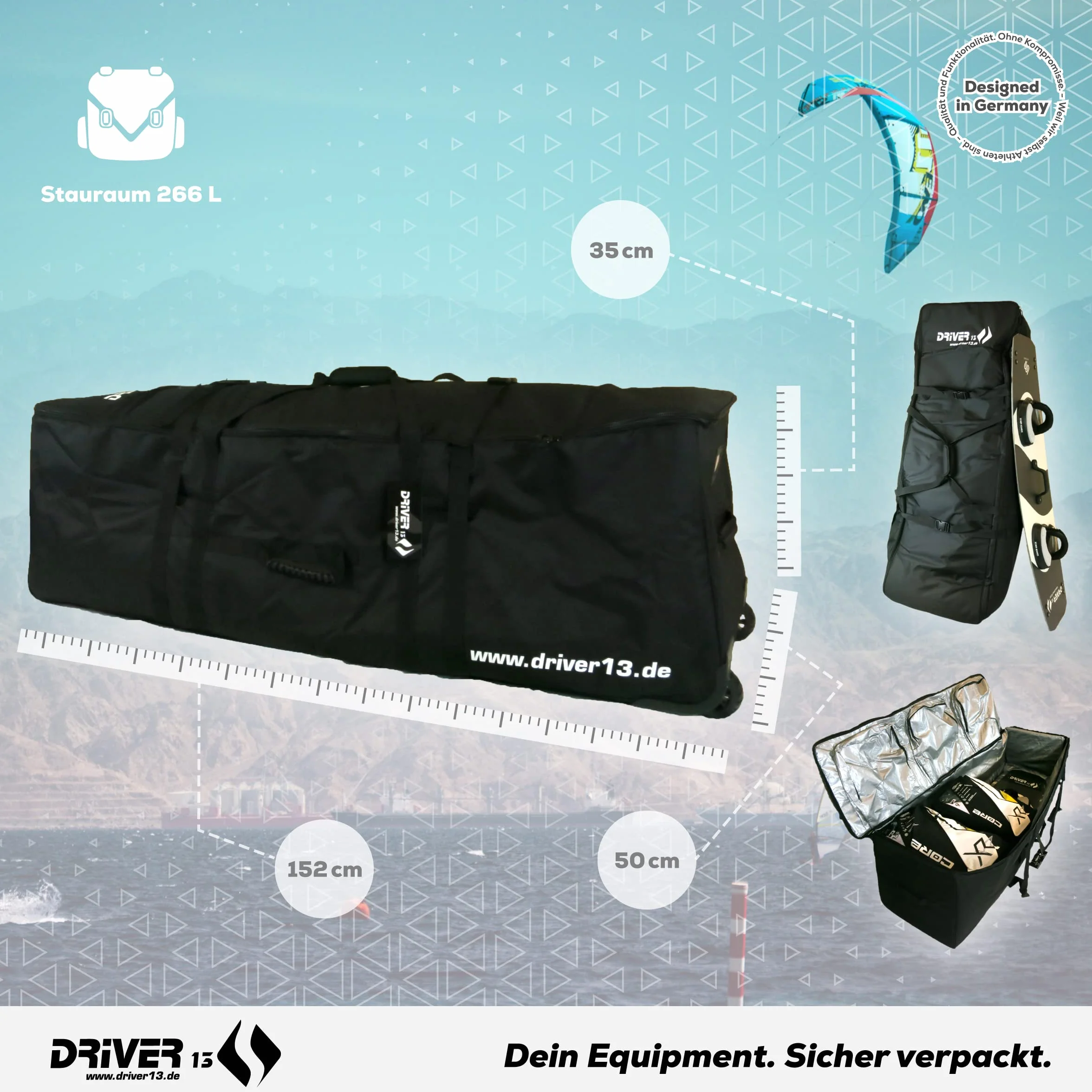 Bolsa de Viaje para Kiteboard Traveler 152 cm, 266 L, Negro