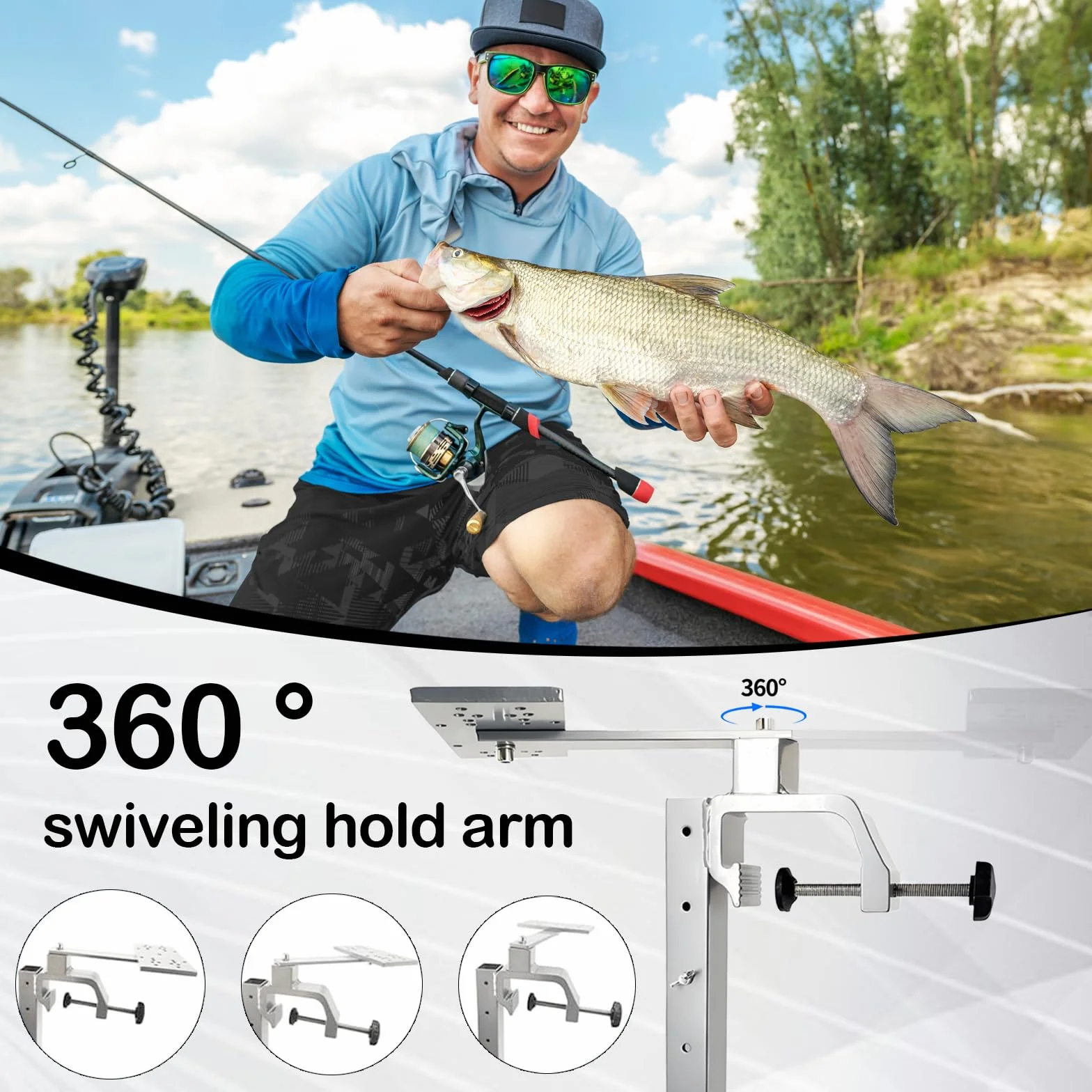 Soporte para Sonda de Pesca, Soporte de Aluminio Giratorio 360° Resistente a la Corrosión, Altura 36-59cm