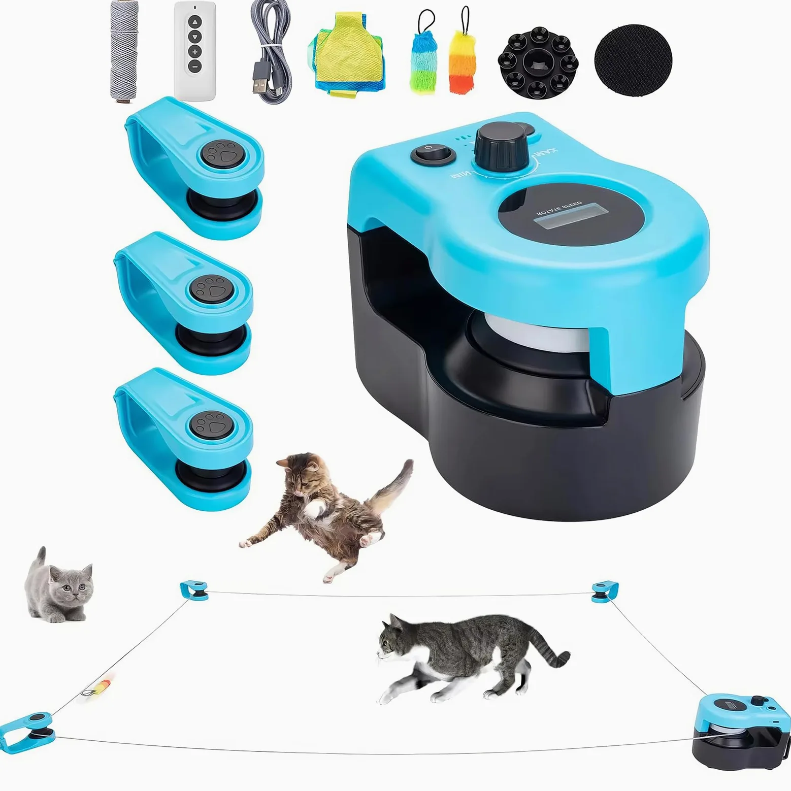 Juguete interactivo para gatos, caminadora inteligente de plumas con control remoto, juguete de caza automático para gatos y gatitos de interior