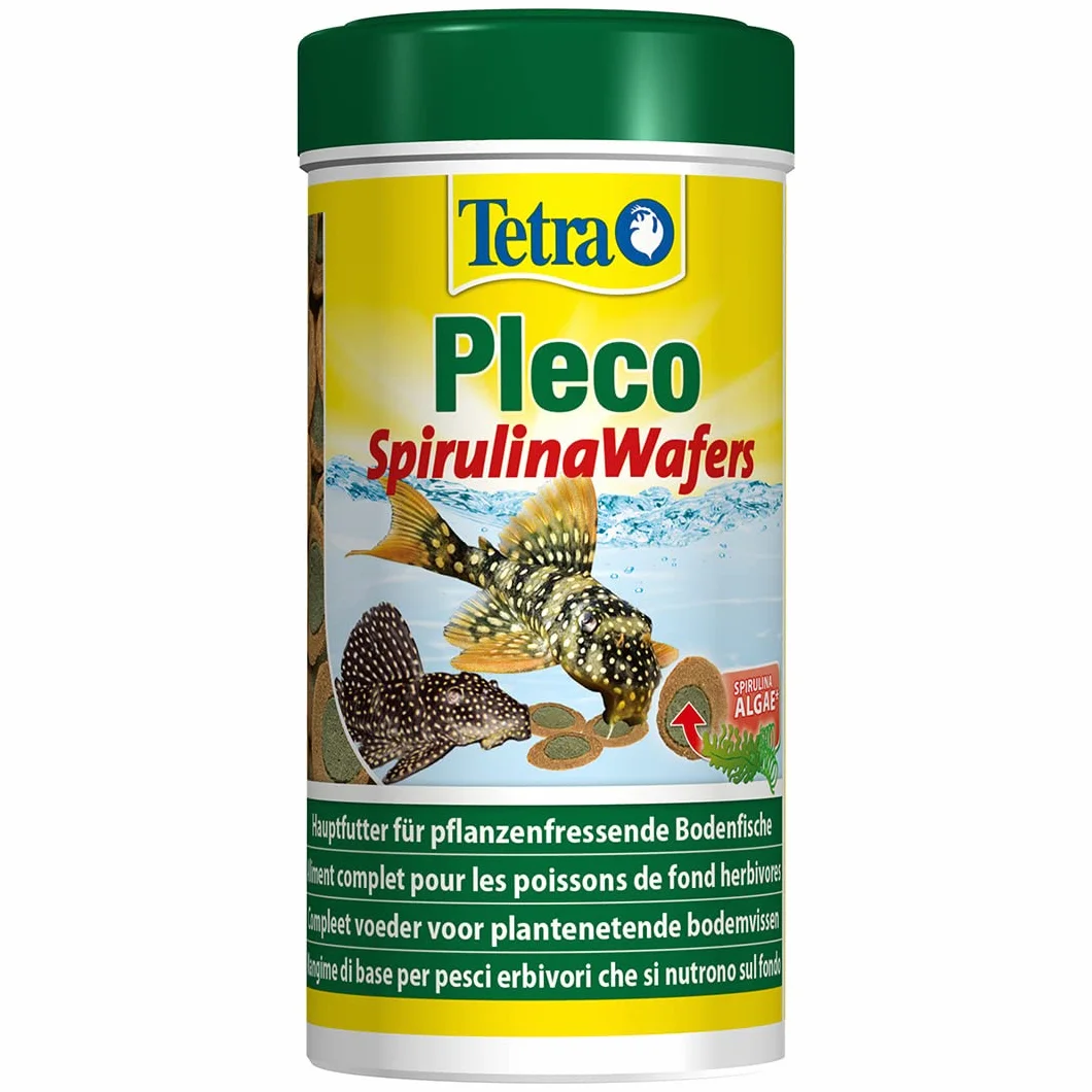 Tetra Pleco Algae Wafers, alimento con algas spirulina para peces de fondo que se alimentan de algas, lata 250 ml