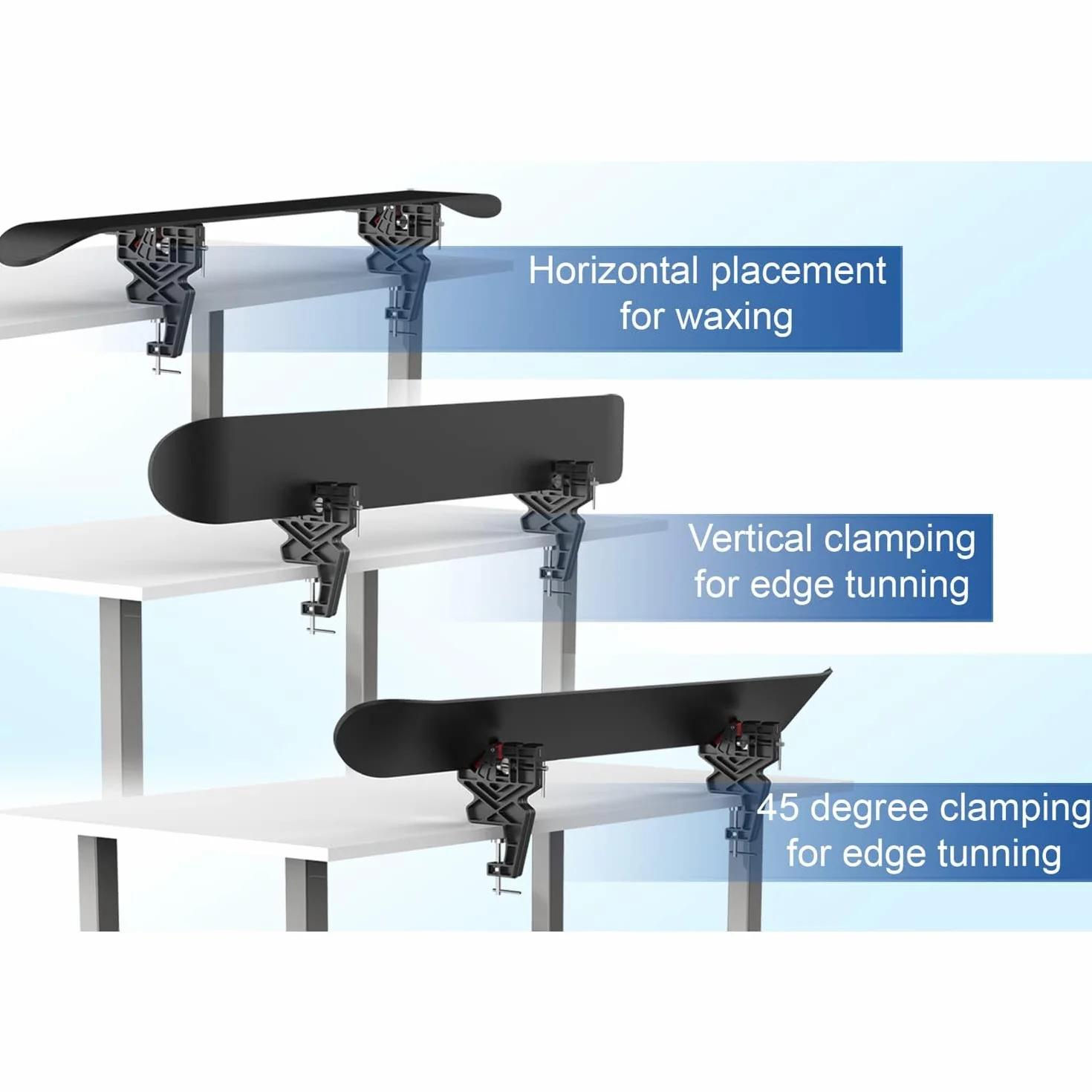 Tornillo de banco ajustable para esquí y snowboard, mangos antideslizantes, posición horizontal y vertical