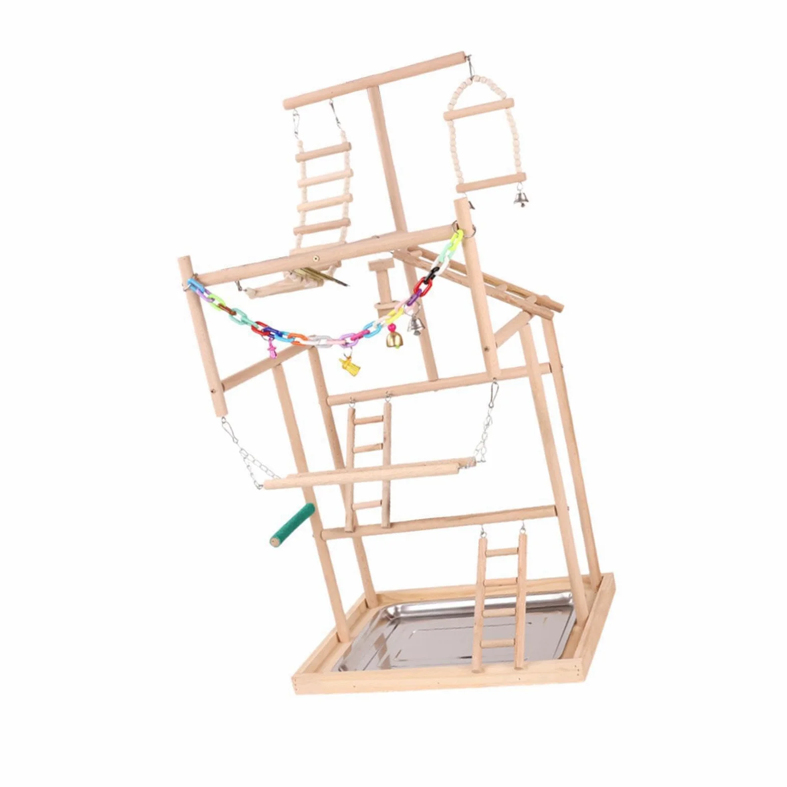 Puesto de para Madera para Loros, Parque Infantil con Juguetes interactivos y escaleras para trepar, Espacio Seguro para Hacer Ejercicio para