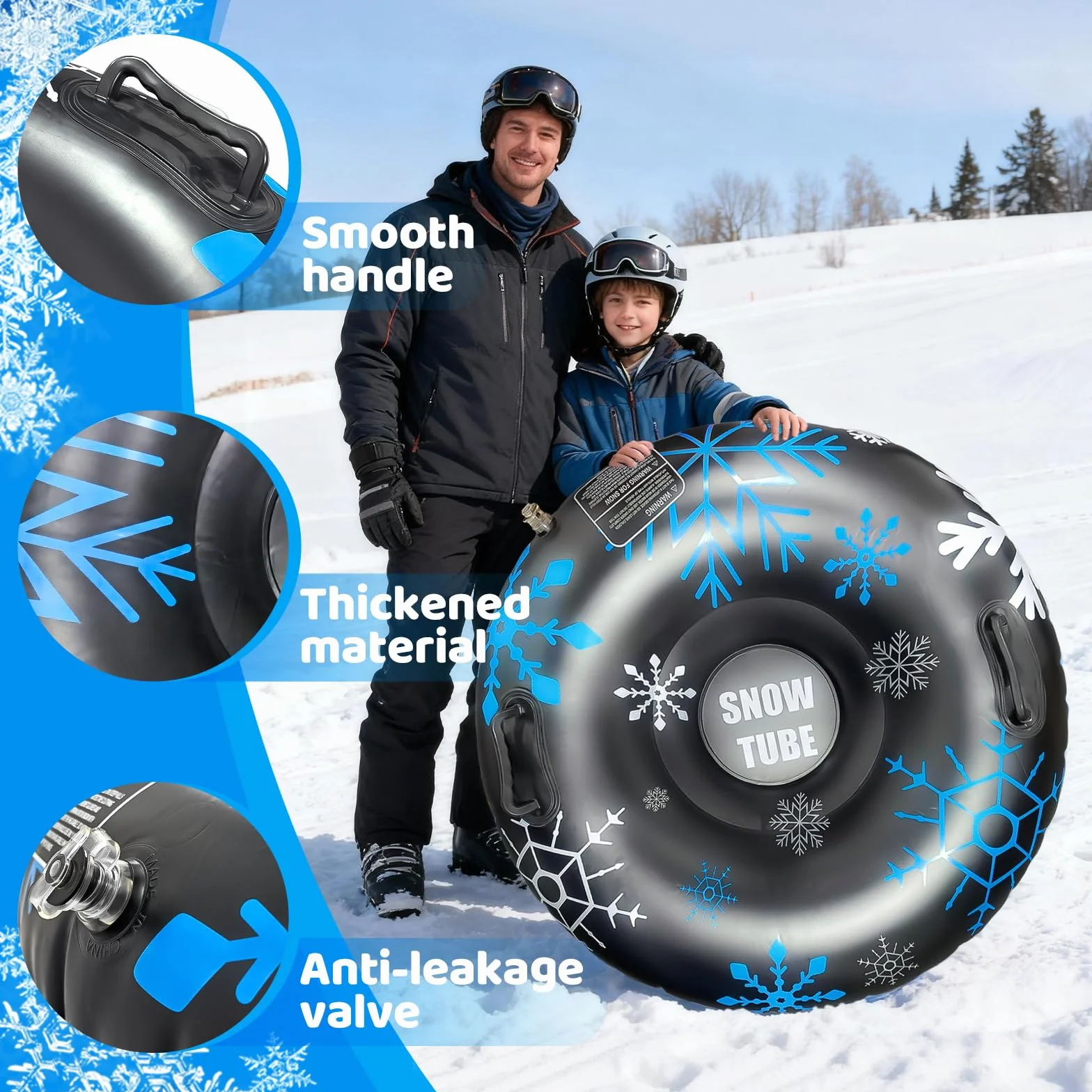 Trineo de Nieve Inflable con Asas de Goma Blanda, Antivuelco, Antifugas, Plegable