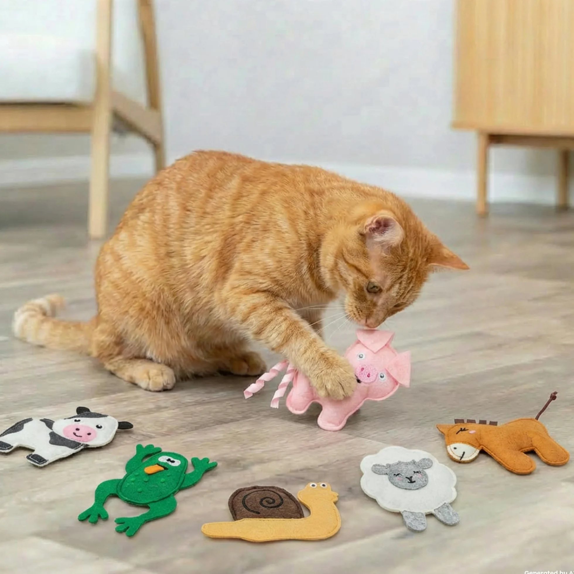 TRIXIE Animales de Granja de Fieltro para Gatos con Hierba gatera – 1 Pieza