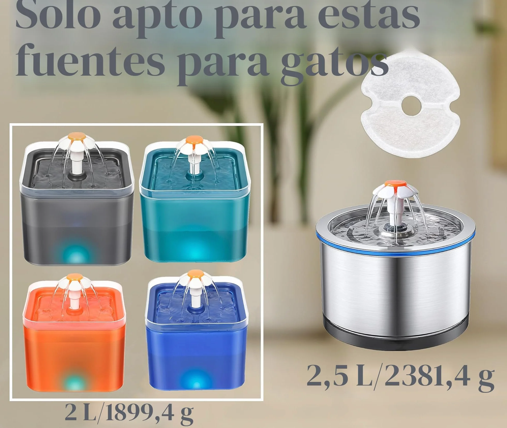 Filtro de Fuente de Agua 6 Piezas, Yiupea Filtros de Repuesto para Fuente Agua de Gato 2L & 2.5L/67 oz&84 oz, Carbón Activado de Algodón & Resina con Ttriple Filtración