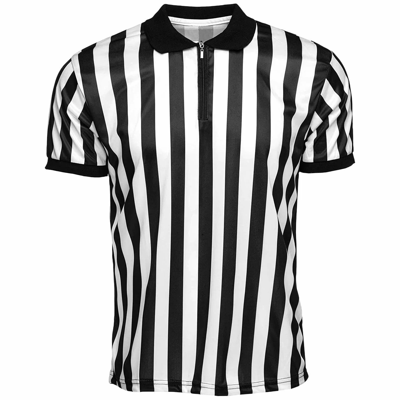 Camiseta de árbitro oficial a rayas blanco y negro cuello vuelto para baloncesto fútbol