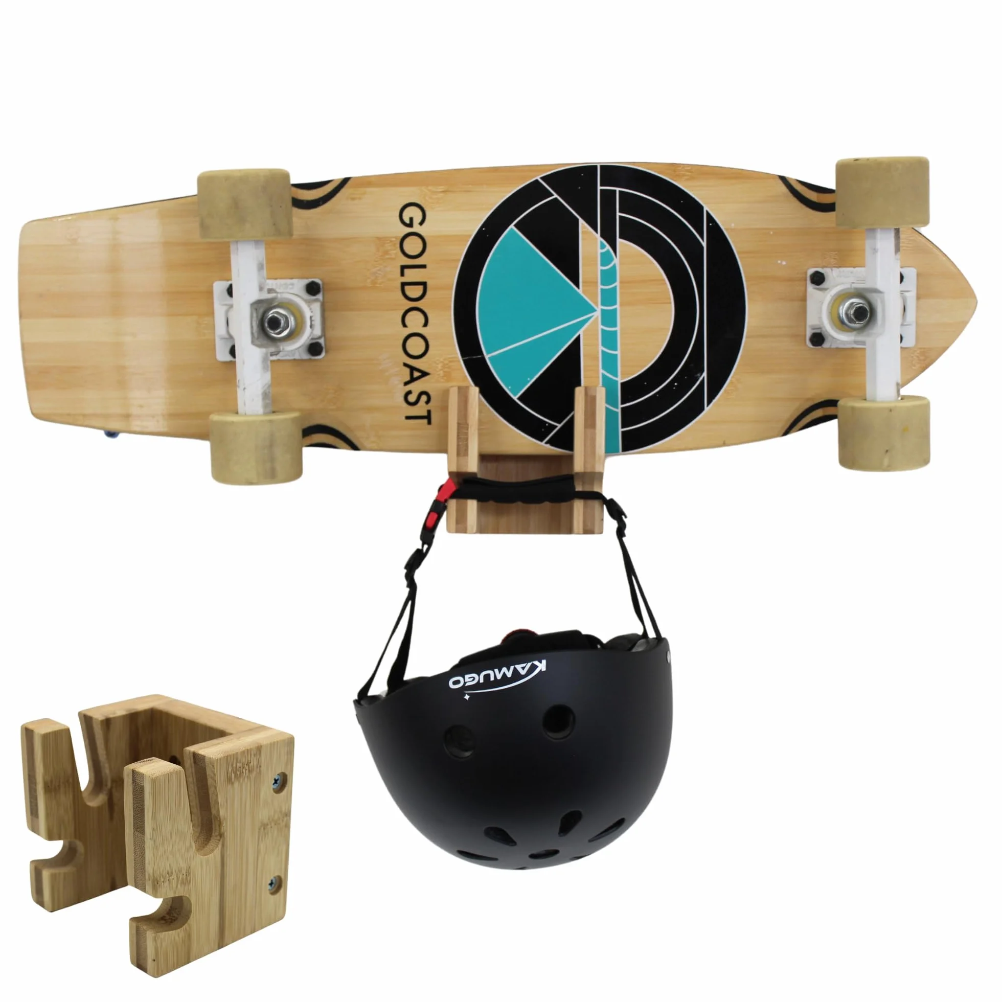COR Surf Soporte de pared para monopatín y snowboard de bambú con gancho