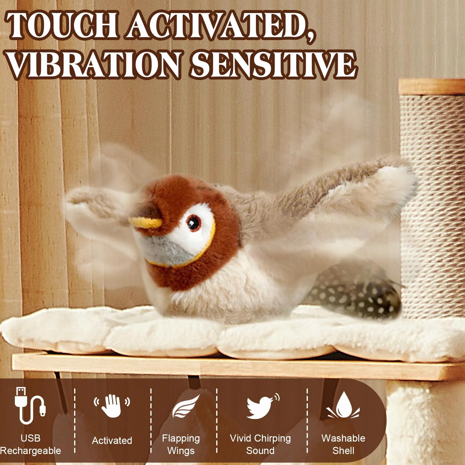 Juguete Gato Pajaro Volador, Juguete de Gatos de Pájaro Volador Recargable Juguetes para Gatos de Pájaros Chirping Juego Interactivo Gato para Gatos Interior Perseguir Morder Masticar