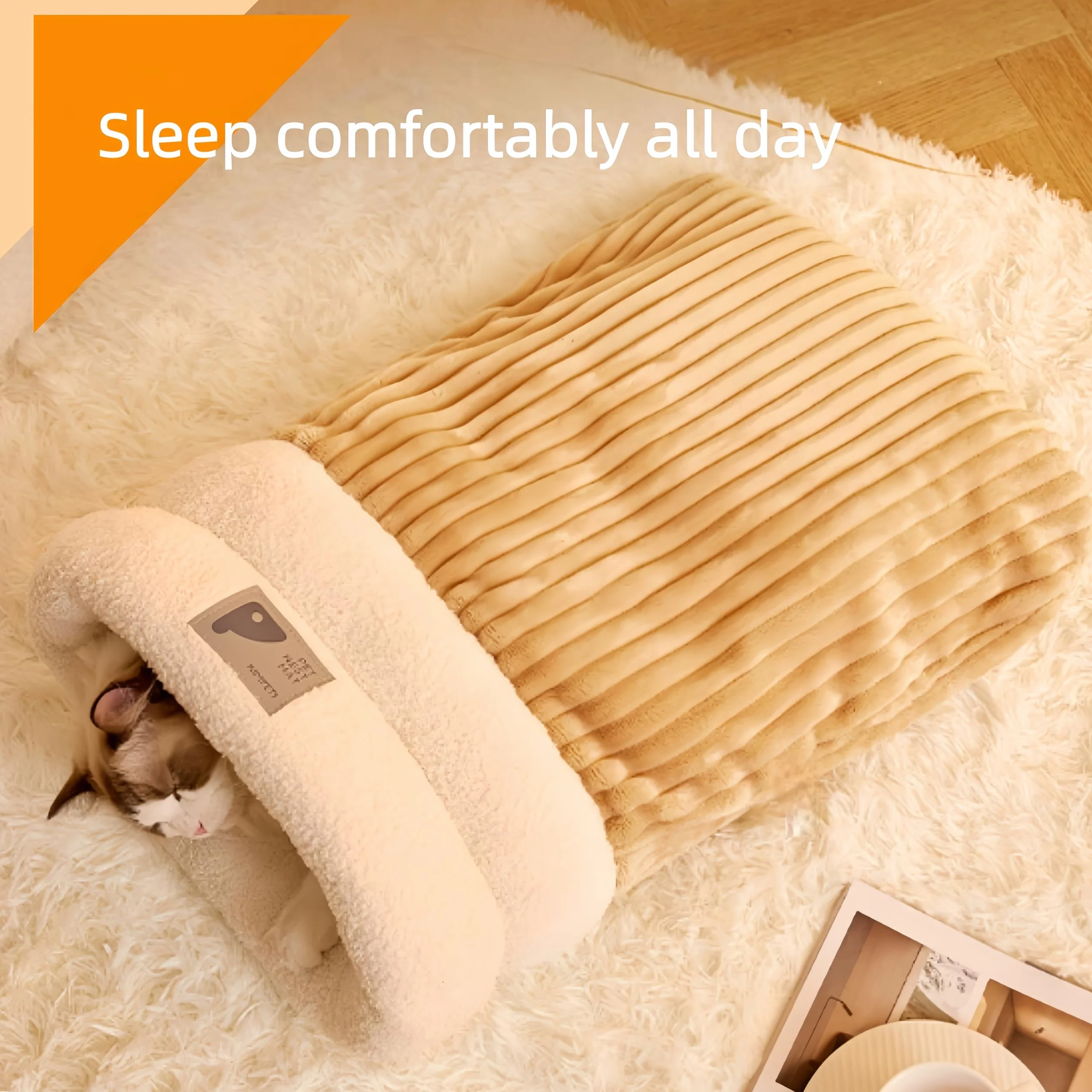 Pet Bed for Winter Pet Bed for Hauskatzen Genisch Cat Bed Cave Cat Sleeping Bag Warm Pet Bed Dog Bed Sleeping Bag Waschbarer Warmer Katzenschlafsack - Braun