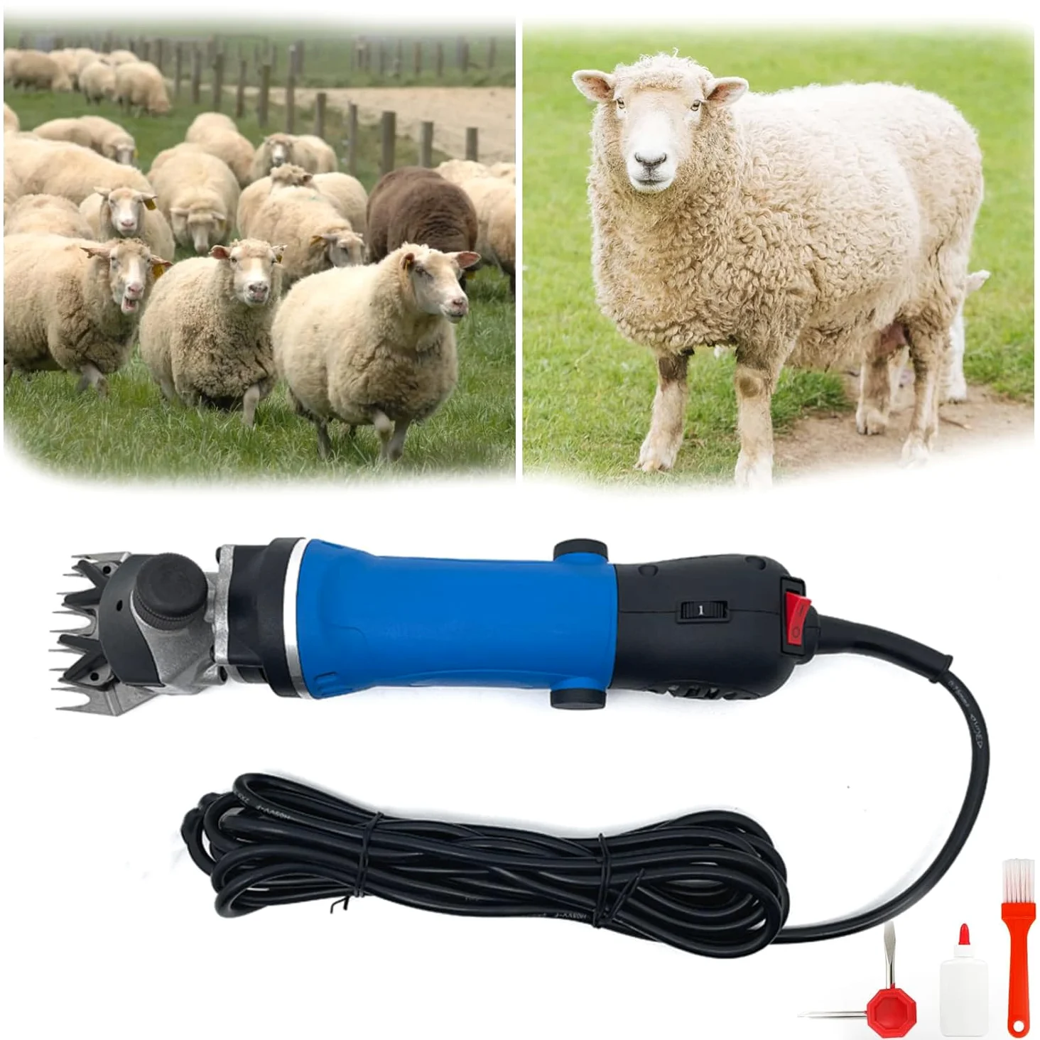 Máquina cortadora de lana eléctrica, 9 cuchillas de dientes rectos, cortadora de 6 velocidades para ganado, tijeras para ovejas y herramienta de aseo de cabras para afeitarse la piel en la granja