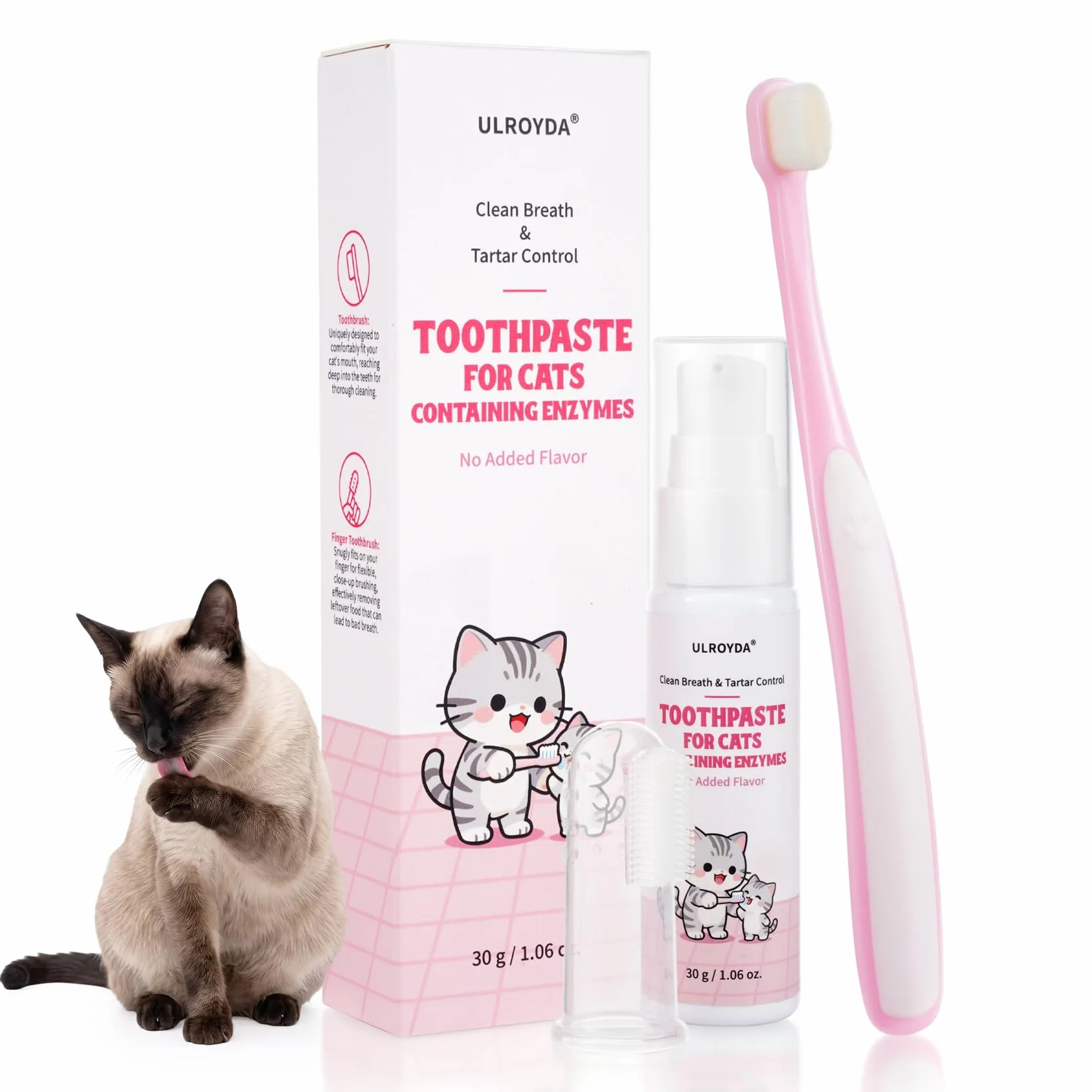 Pasta de Dientes Enzimática para Gatos - Kit Dental con Cepillo, Gel Sin Perfume contra la Placa y Mal Aliento, Previene el Sarro - 30g