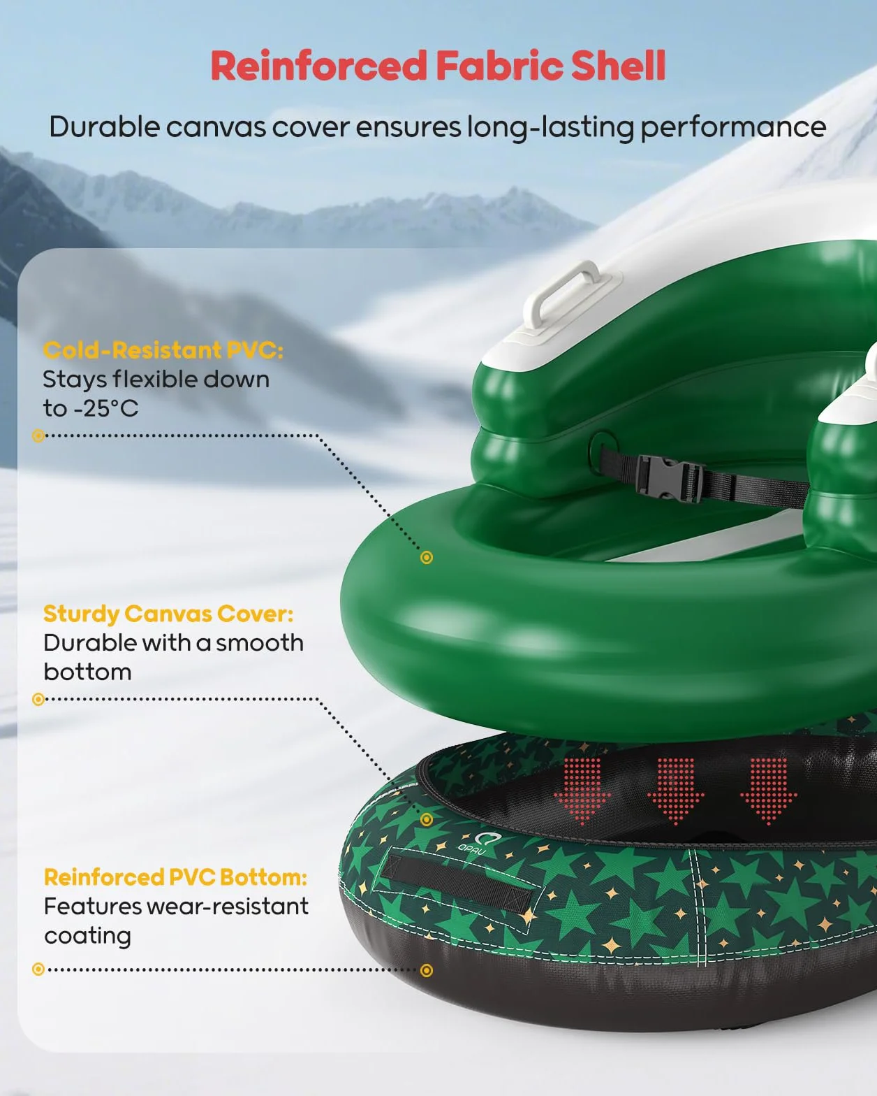 QPAU Trineo Inflable para Bebés y Niños - Air Sleigh de Invierno con Funda de Lona, Correa de Remolque, Asas y Protección 3 Lados