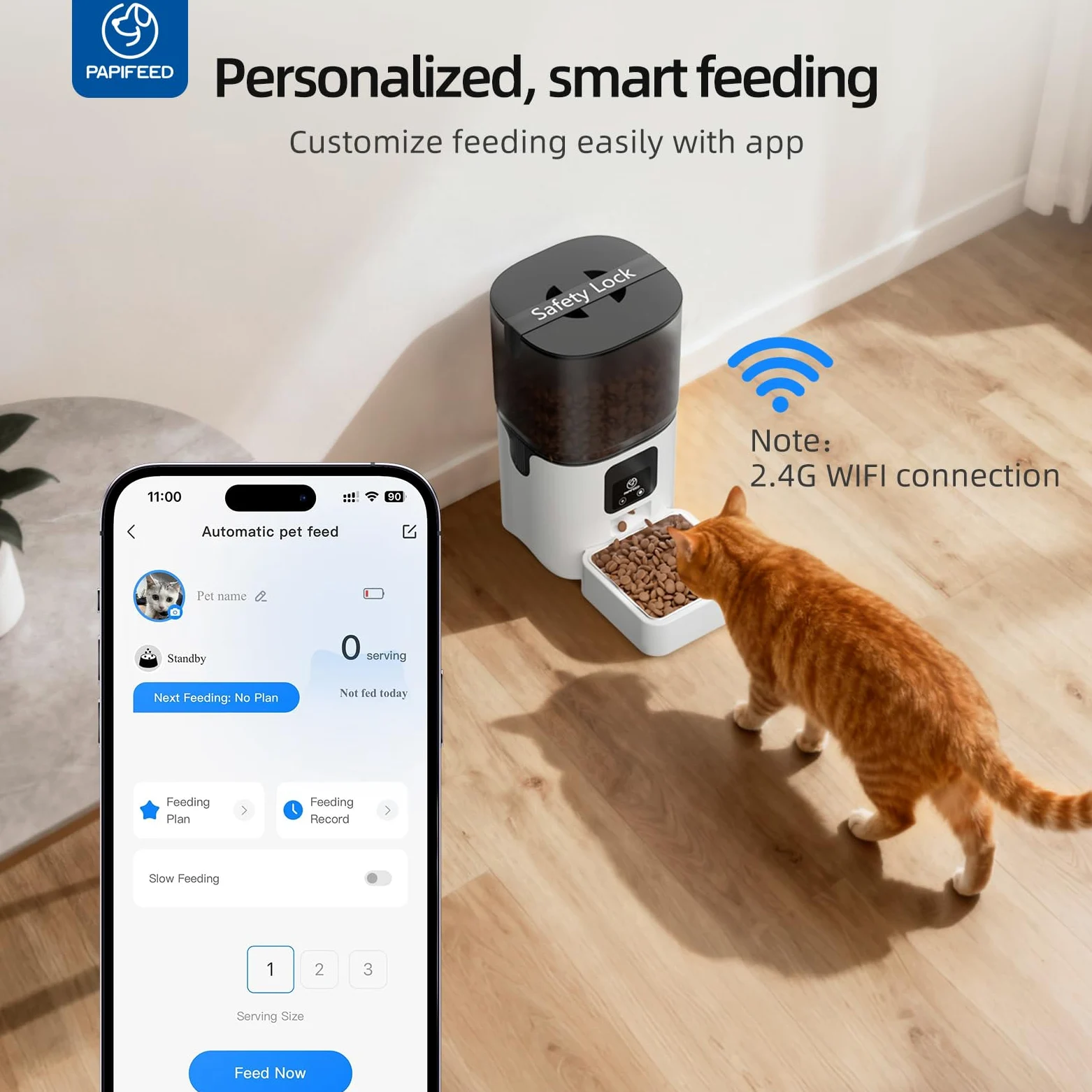 PAPIFEED Comedero automático para gatos con aplicación, dispensador de alimentos para gatos WiFi de 2.4 G, comedero para gatos con temporizador de 6 L para alimentos secos, 10 comidas/día, 12