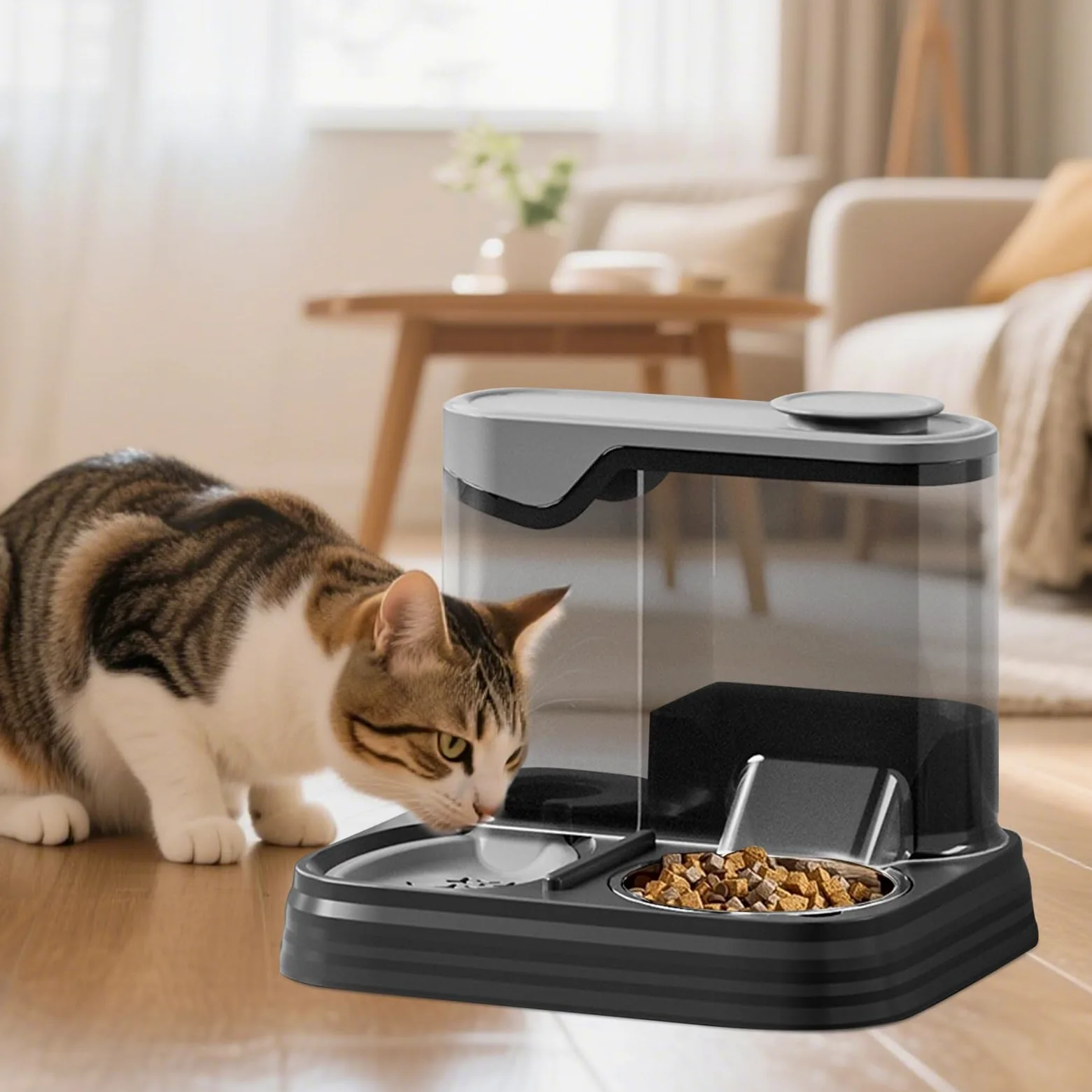 Comedero automático para Gatos， Comedero automático for Gatos y Perros | Bebedero for Mascotas, Ideal for Uso doméstico en Interiores Vacaciones(Black)