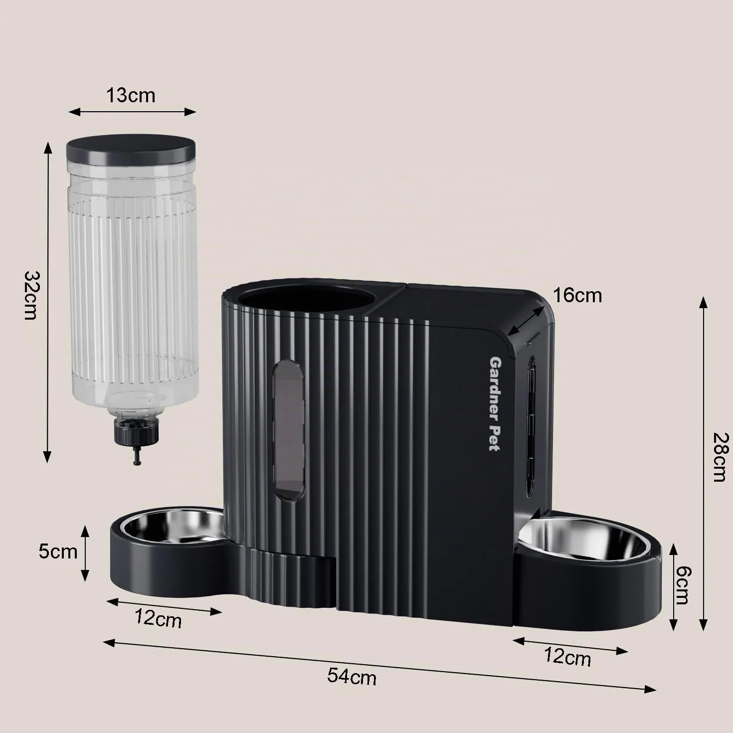 Gardner Pet 2 en 1 Comedero Gato Automatico (3L*2), Dispensador Comida y Agua, Bebedero Perro con Bol Acero Inoxidable, Dispensador Comida Gatos Gravedad,Sin BPA,No Eléctrico-Negro