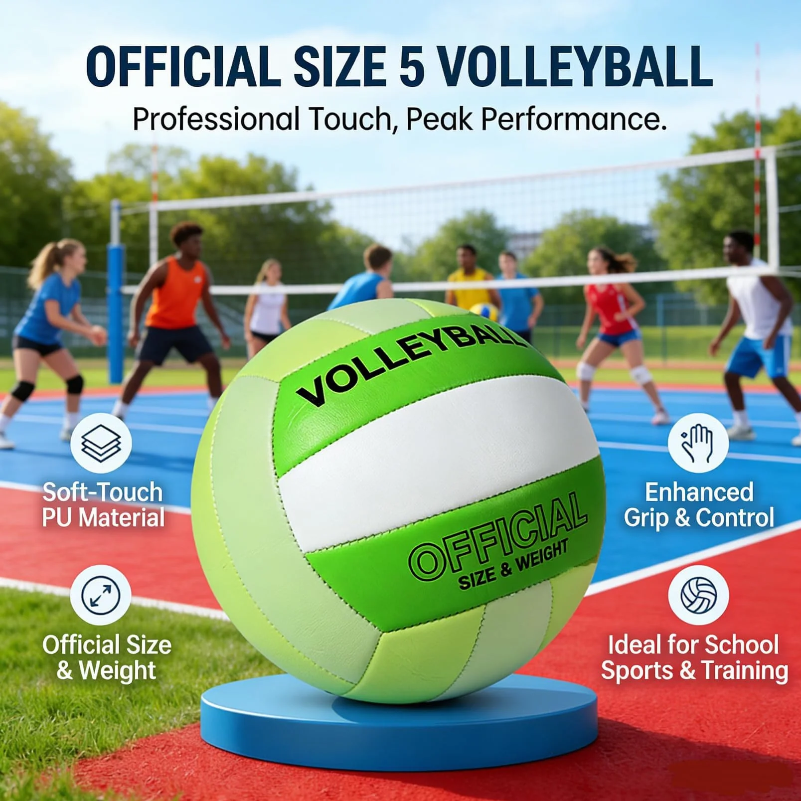 Pelota Voleibol Tacto Suave Voleibol De Playa con Bomba, Aguja De Aire Y Bolsa De Red (Hierba Verde)