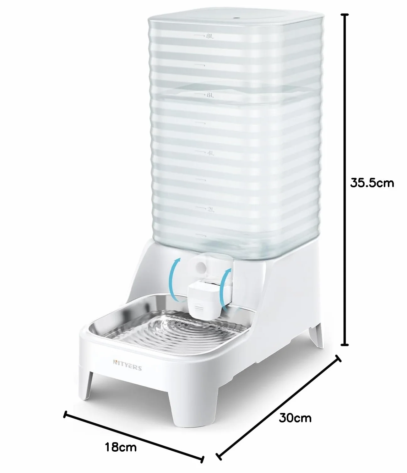 8L Bebedero Gatos por Gravedad con Grifo Patentado, Comedero Gato automático con Filtro y Base Ajustable, Boca Ancha para fácil Limpieza, Materiales Aptos para Alimentos