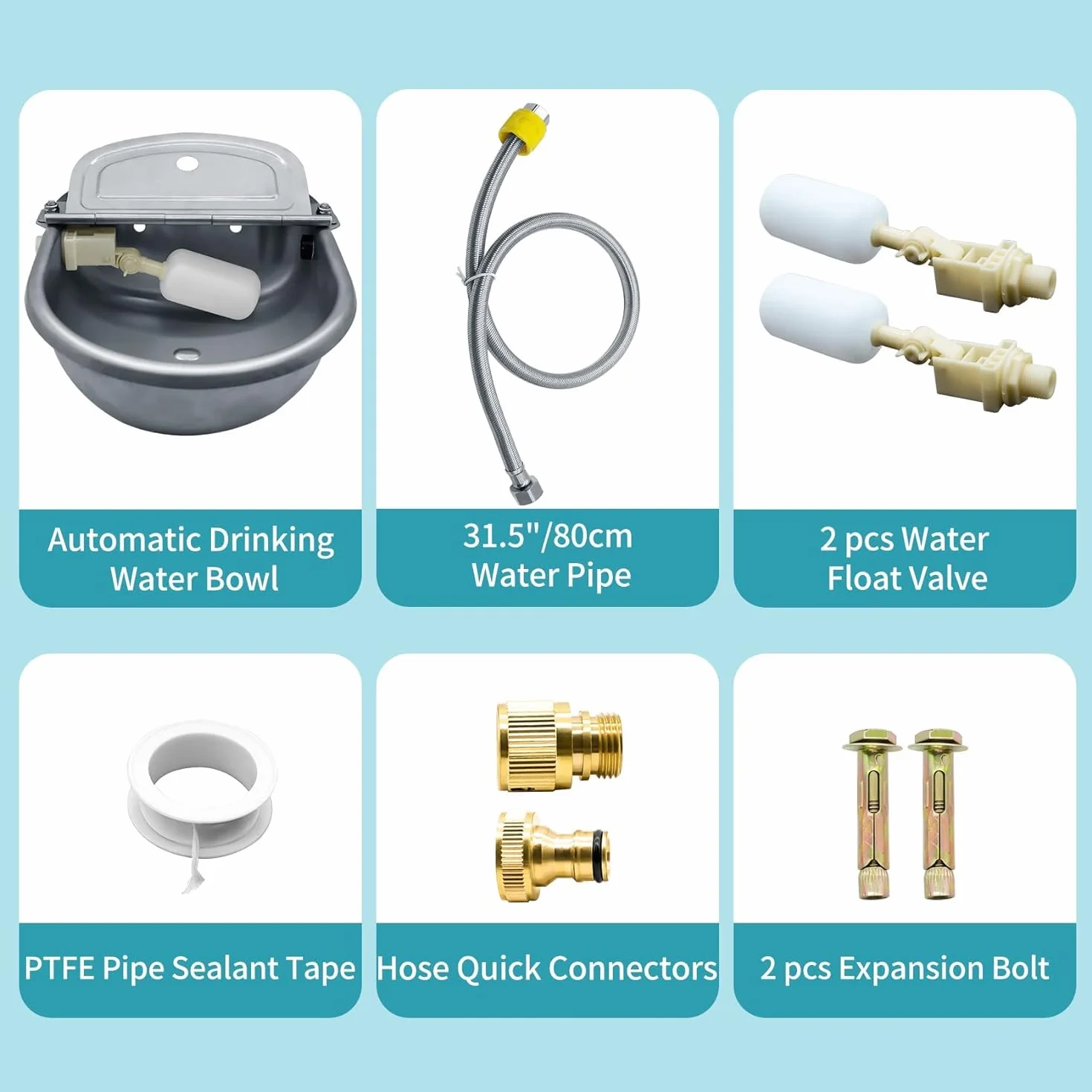 Bebedero automático para Animales, Bebedero de Acero Inoxidable 304 para Perros, Caballos, Cabras, Cerdos y Vacas, con Manguera, 2 válvulas de Flotador