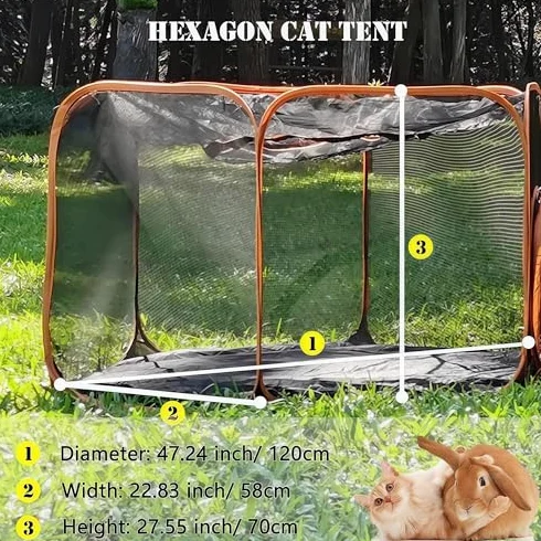 Recintos para gatos al aire libre, tiendas de campaña de malla portátiles con túneles de juego para gatos, conejos y animales pequeños, diseño hexagonal para un tiempo de juego divertido y fácil