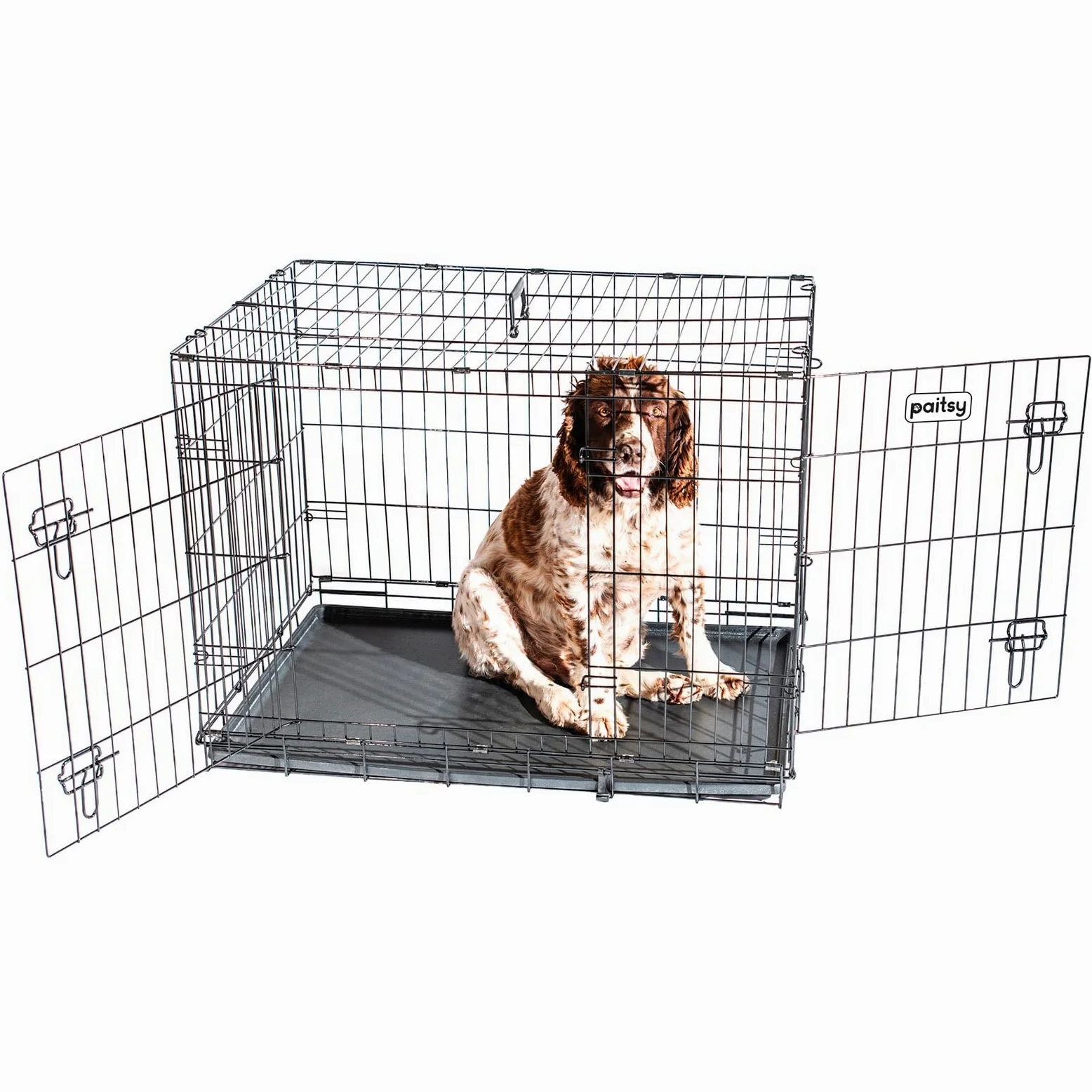Jaula para Perro FortressooL, transportín para Perro y Cachorro 90x60x67 cm, Plegable, 2 Puertas, Bandeja extraíble, Uso Interior, garantía de 5 años
