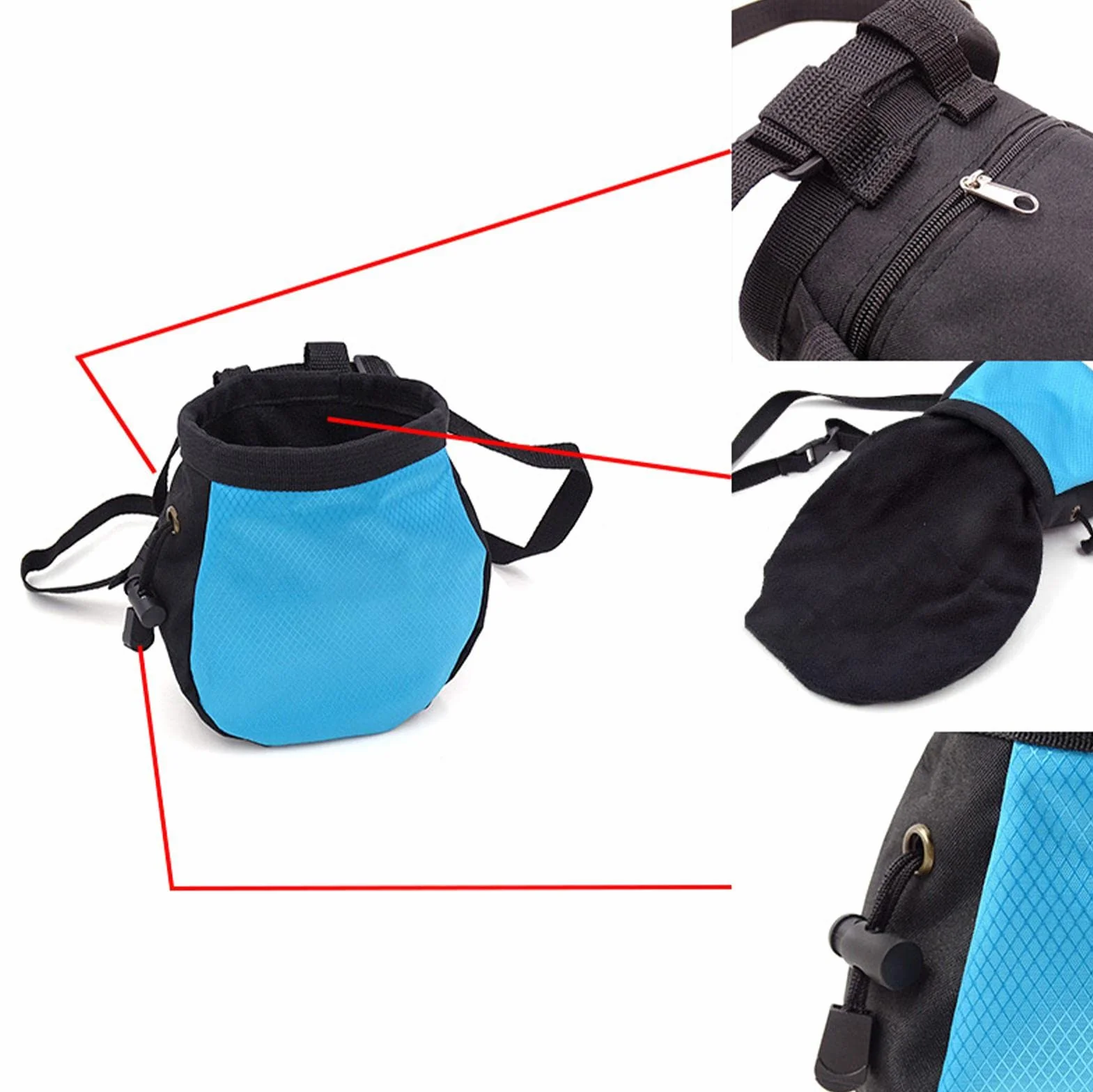 Bolsa de Tiza para Escalada en Roca con Bolsillo Cremallera y Cinturón Ajustable