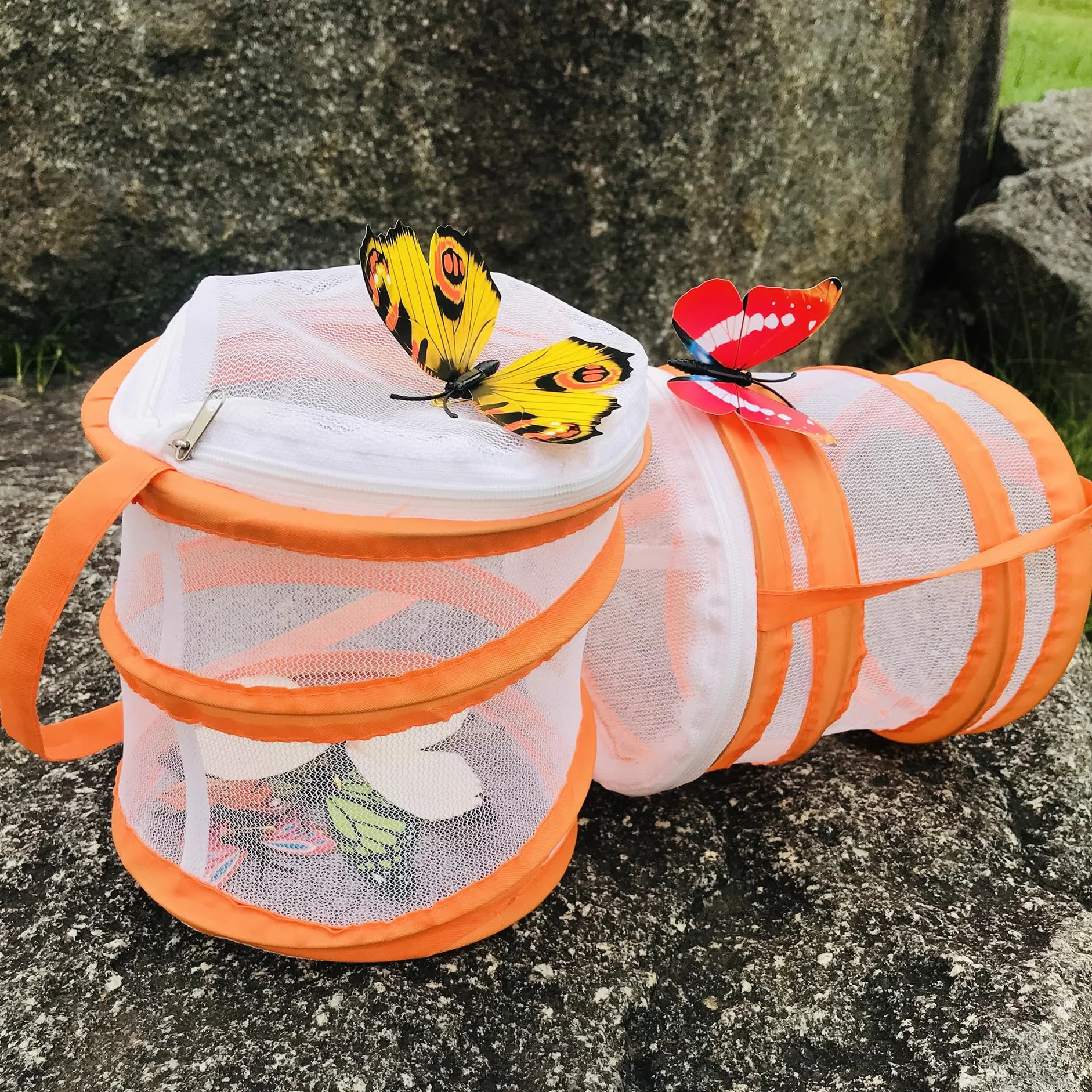Jaula Plegable Para Hábitat de Mariposas Red Portátil Para Atrapar Insectos Jaula Para Cría de Insectos Red Portátil Para Atrapar Mariposas Educativo Sobre La Captura de Insectos Para Niños (Naranja)