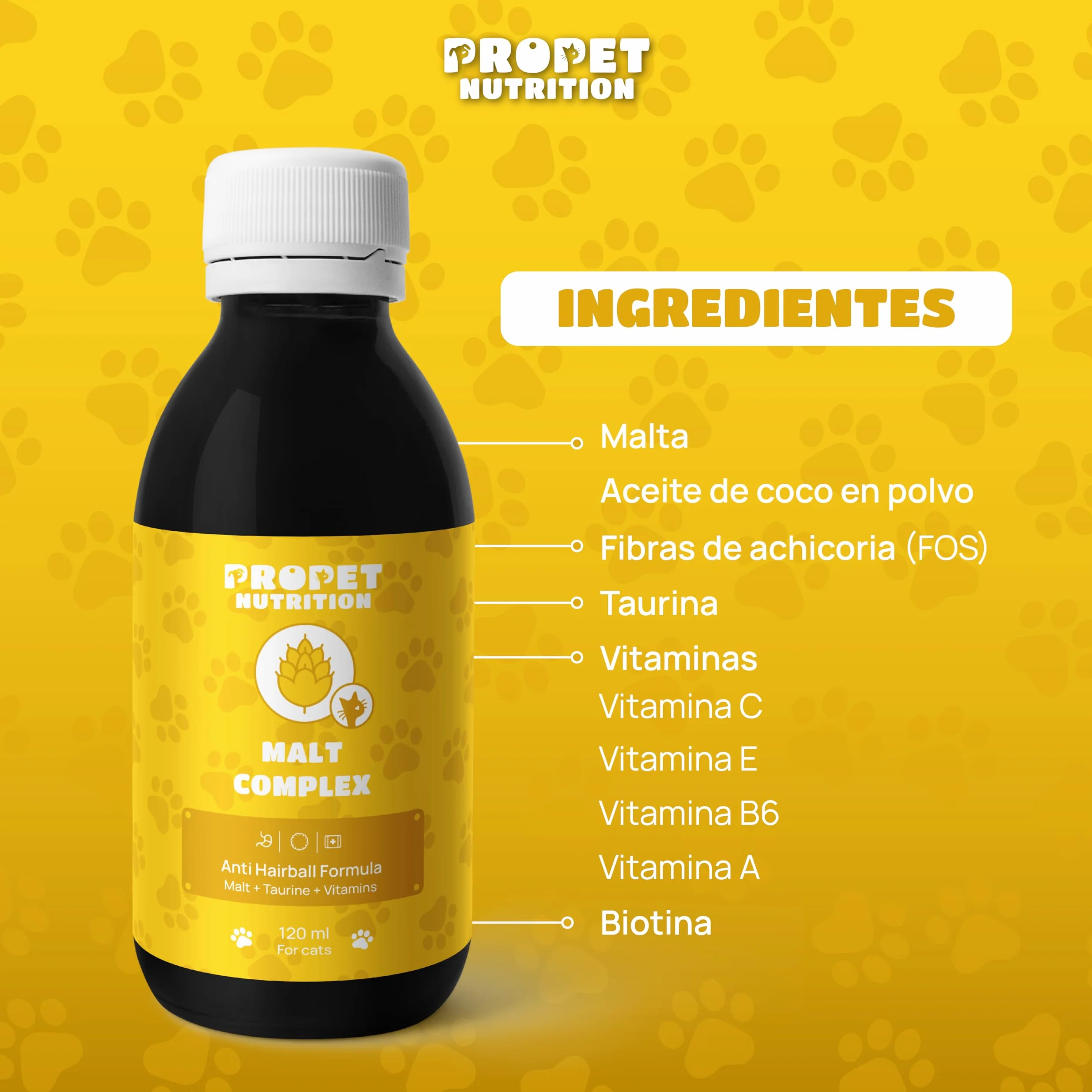Malta para Gatos + Taurina + Vitaminas. Triple Acción. Elimina y Previene Bolas de Pelo. Óptima Salud Intestinal. 120 ML. Impulsa Bienestar General. Enriquecido con Vitaminas para Gatos. Malta Gatos