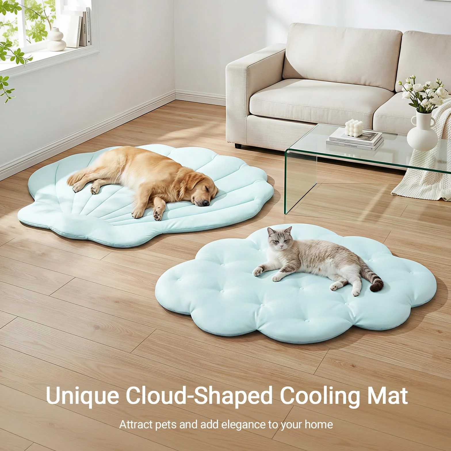 Alfombrilla Refrescante para Perros 120 × 90 cm Grande, Q-MAX>0,4 Esterilla Auto-Refrigerante, Doble Cara Frío & Cálido para Verano Jaula, Lavable, Cama Fresca Gatos, Sin Gel, Azul Cielo