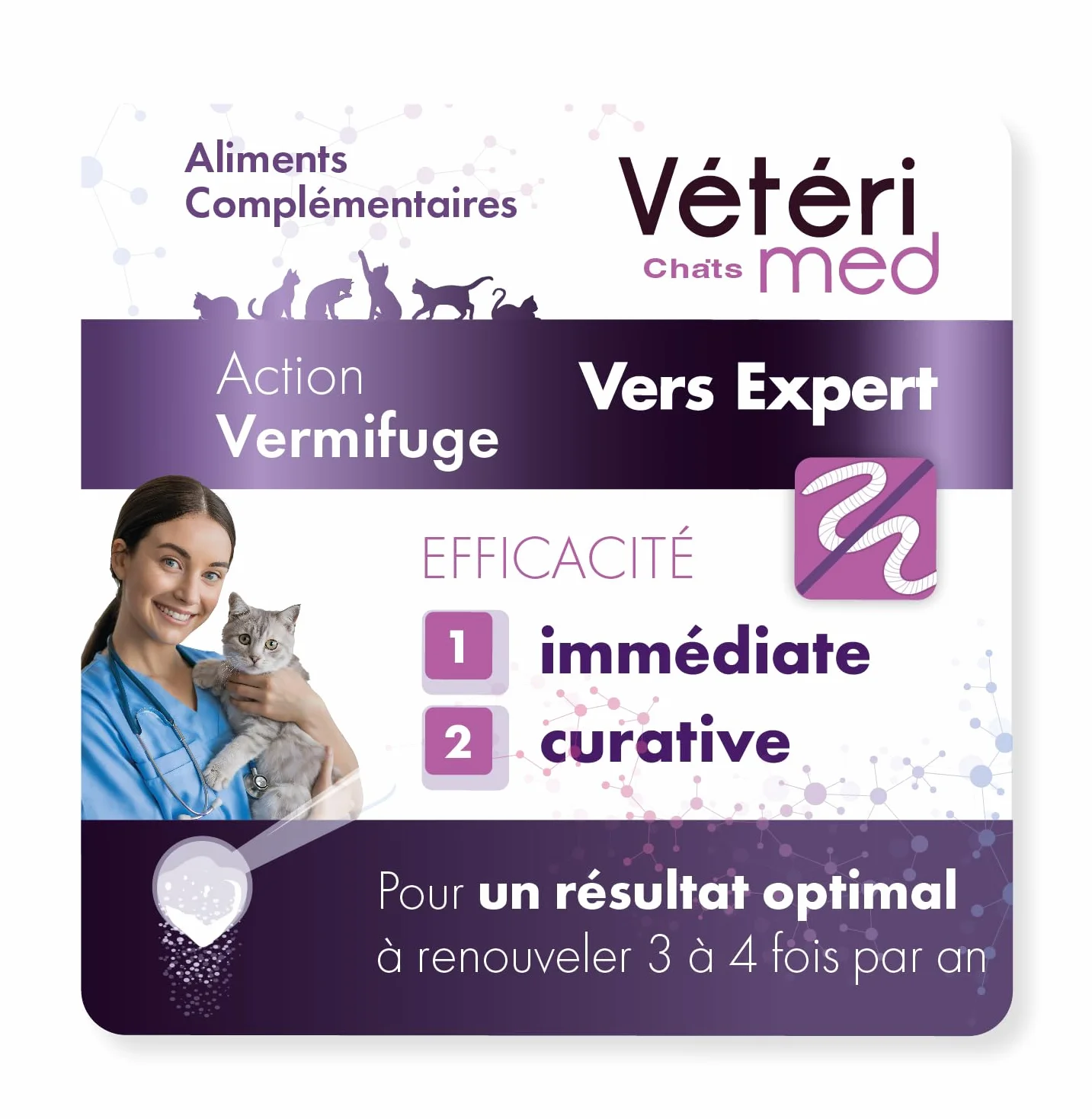 Desparasitante para Gatos Vétérimed, Higiene intestinal y Bienestar General, Fabricado en Francia, Polvo Natural