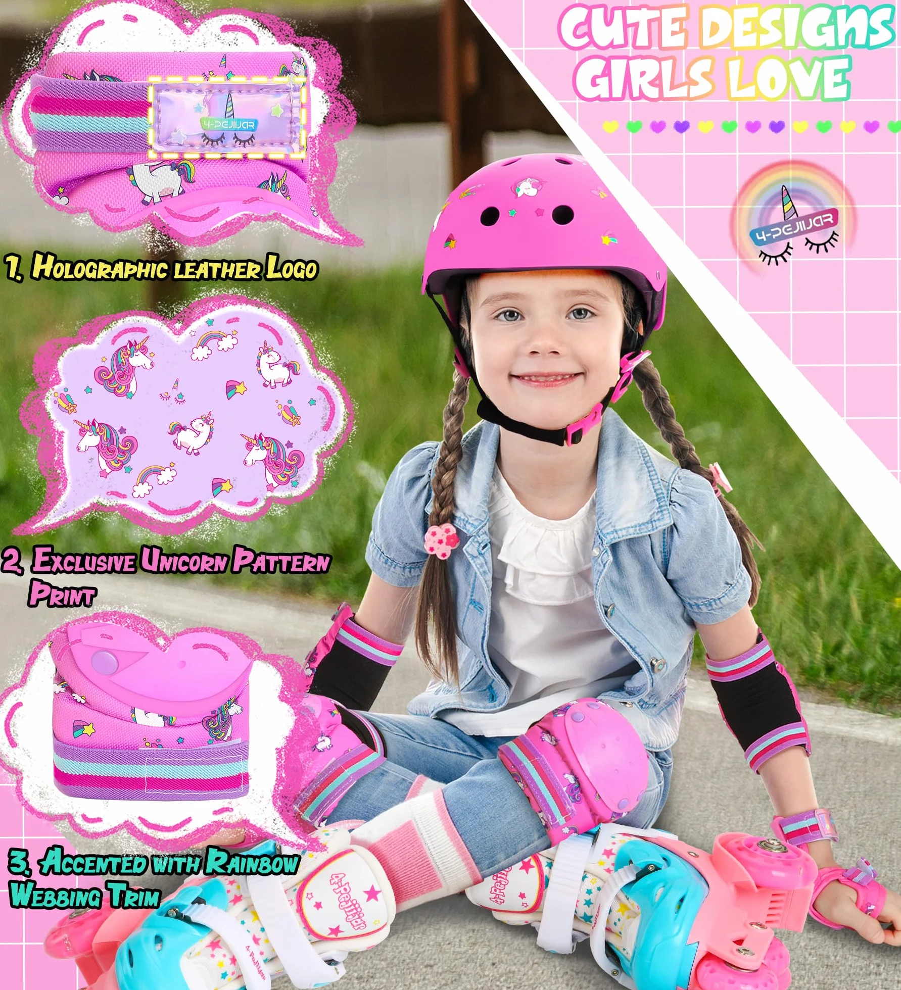 Unicornio Rodilleras Protección Patines Infantiles con Bolsa de Cordón para Patinaje Skateboard Bicicletas
