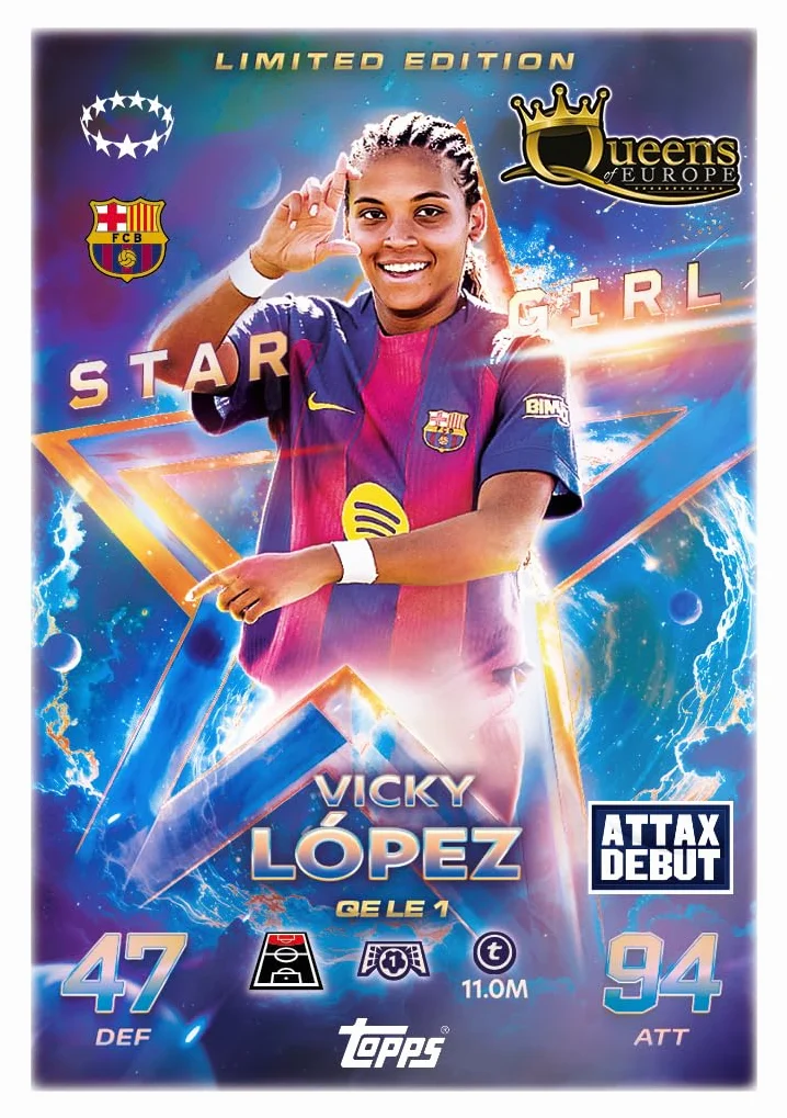 Topps UCC Match Attax 2025/26 Update Eco Pack #3 Queens of Europe 41 tarjetas 16 exclusivas edición limitada Star Girl