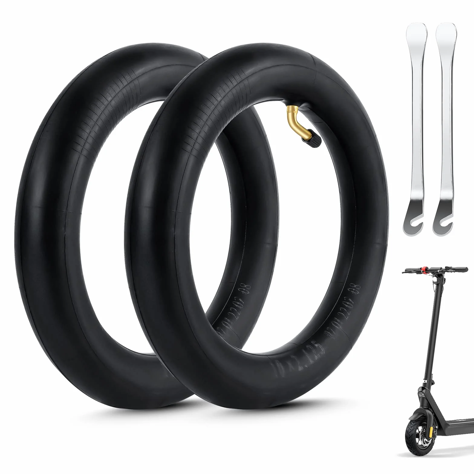 Ainiv Cámaras de Aire Reforzada 10 Pulgadas 2Pcs Neumáticos Interiores 10x2.125 Válvula 0° para Scooter Eléctrico