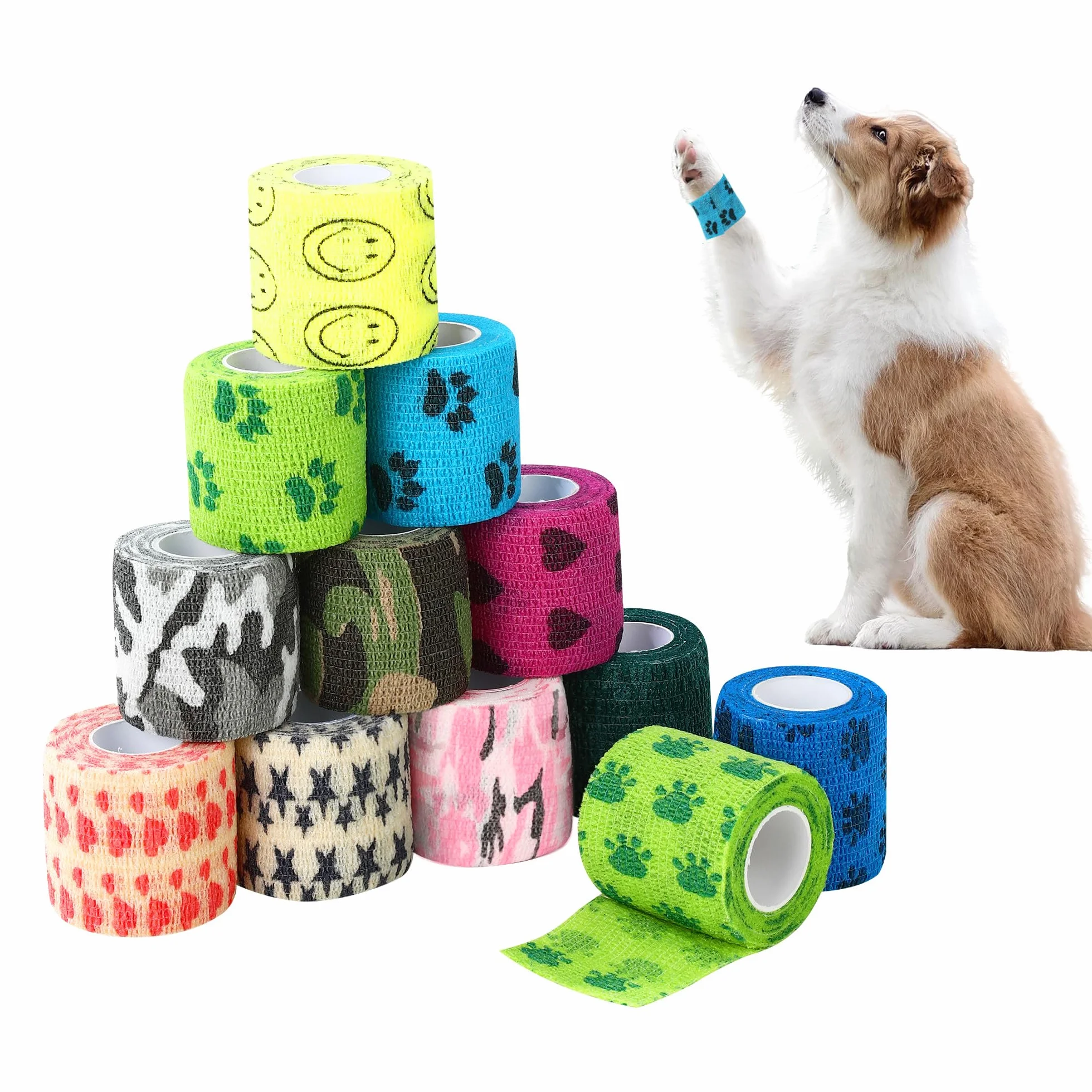 LCXCXY Vendas Autoadhesivas, Venda Cohesiva para Mascotas, 12 Rollos de 5CMX4.5M Venda Cohesiva, Venda Elastica Adhesiva para Gatos, Perros, Caballos y Otros Animales, Venda Autoadhesiva Veterinaria